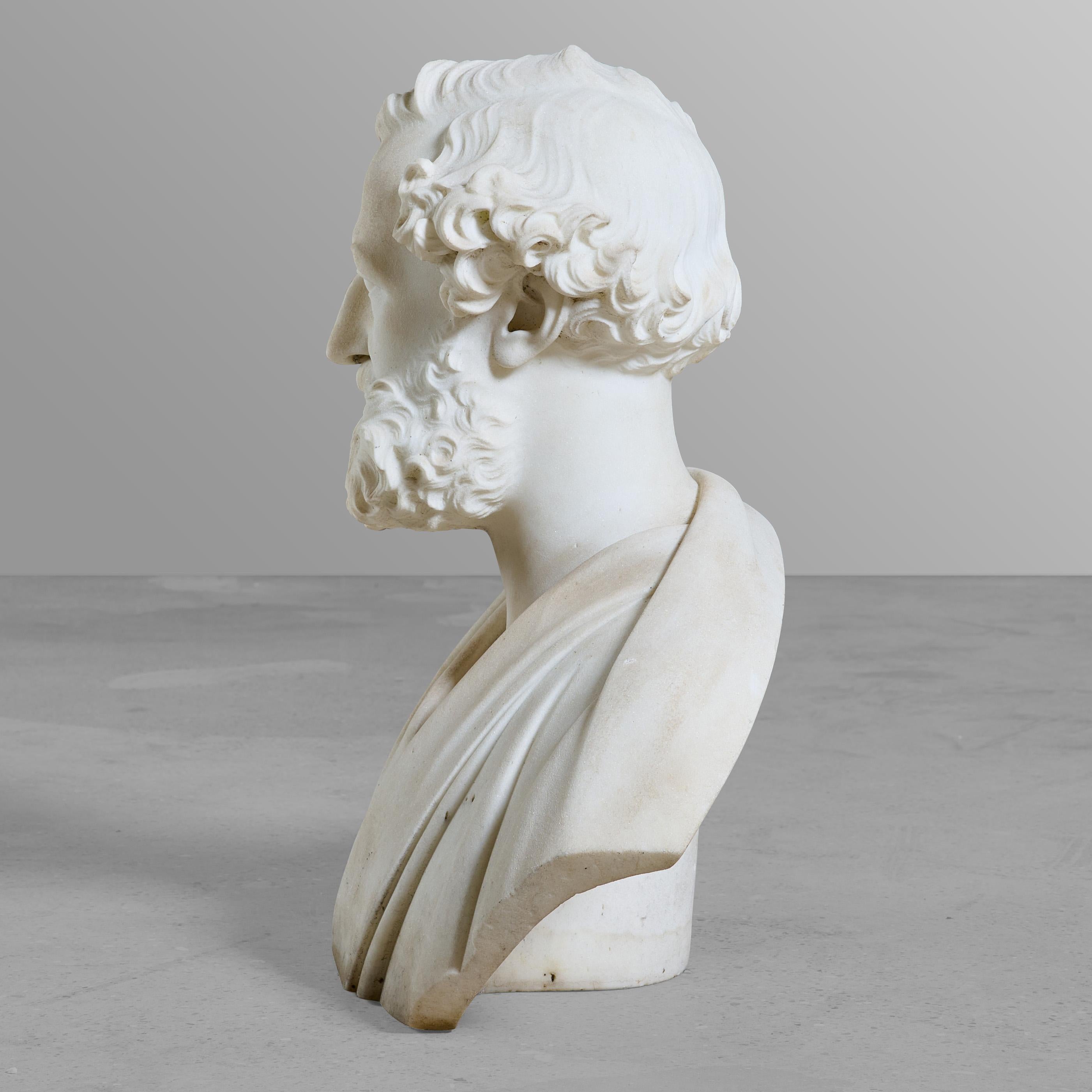 Italian Carrara Marble Bust of an Elder For Sale
