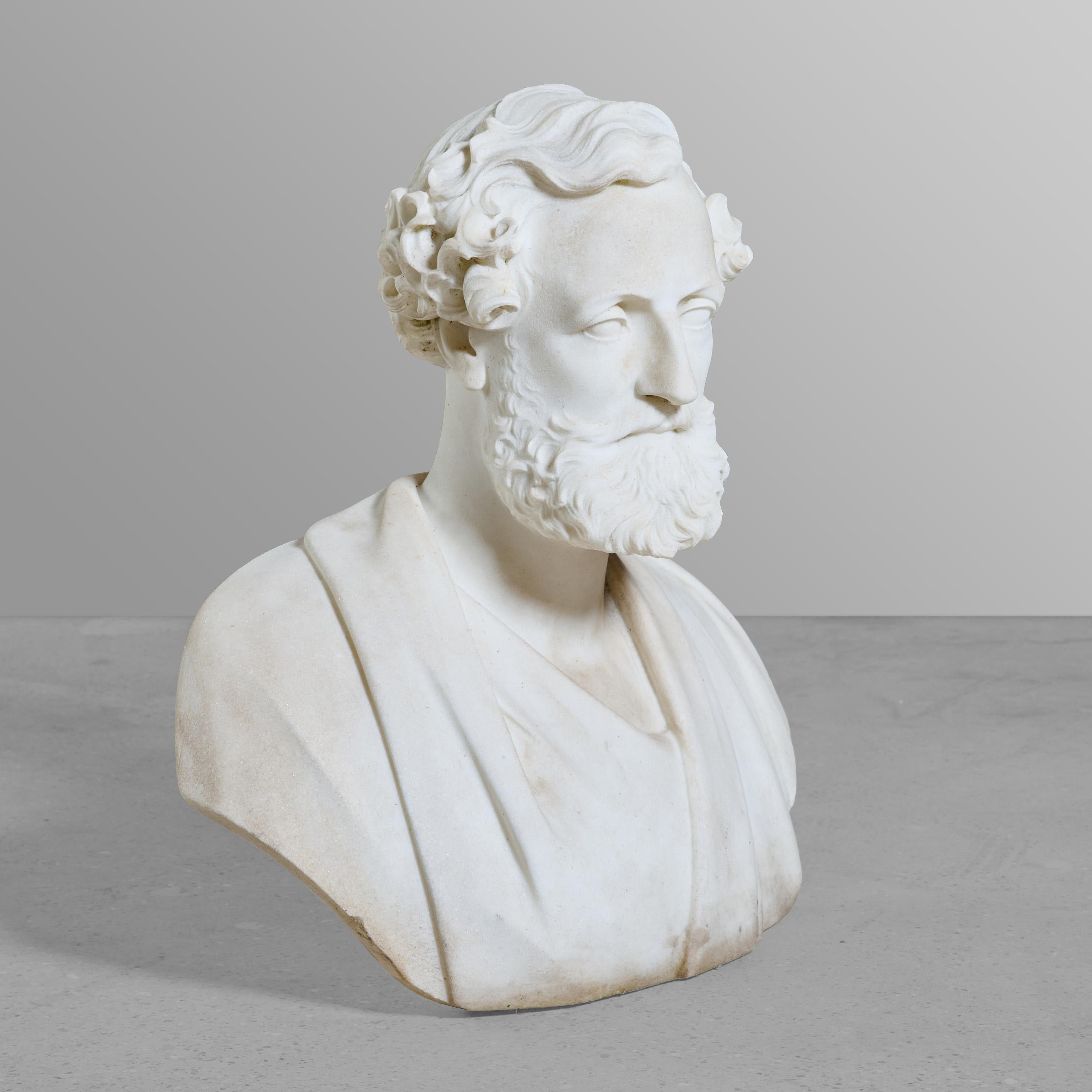 Carrara Marble Bust of an Elder In Good Condition For Sale In Chicago, IL