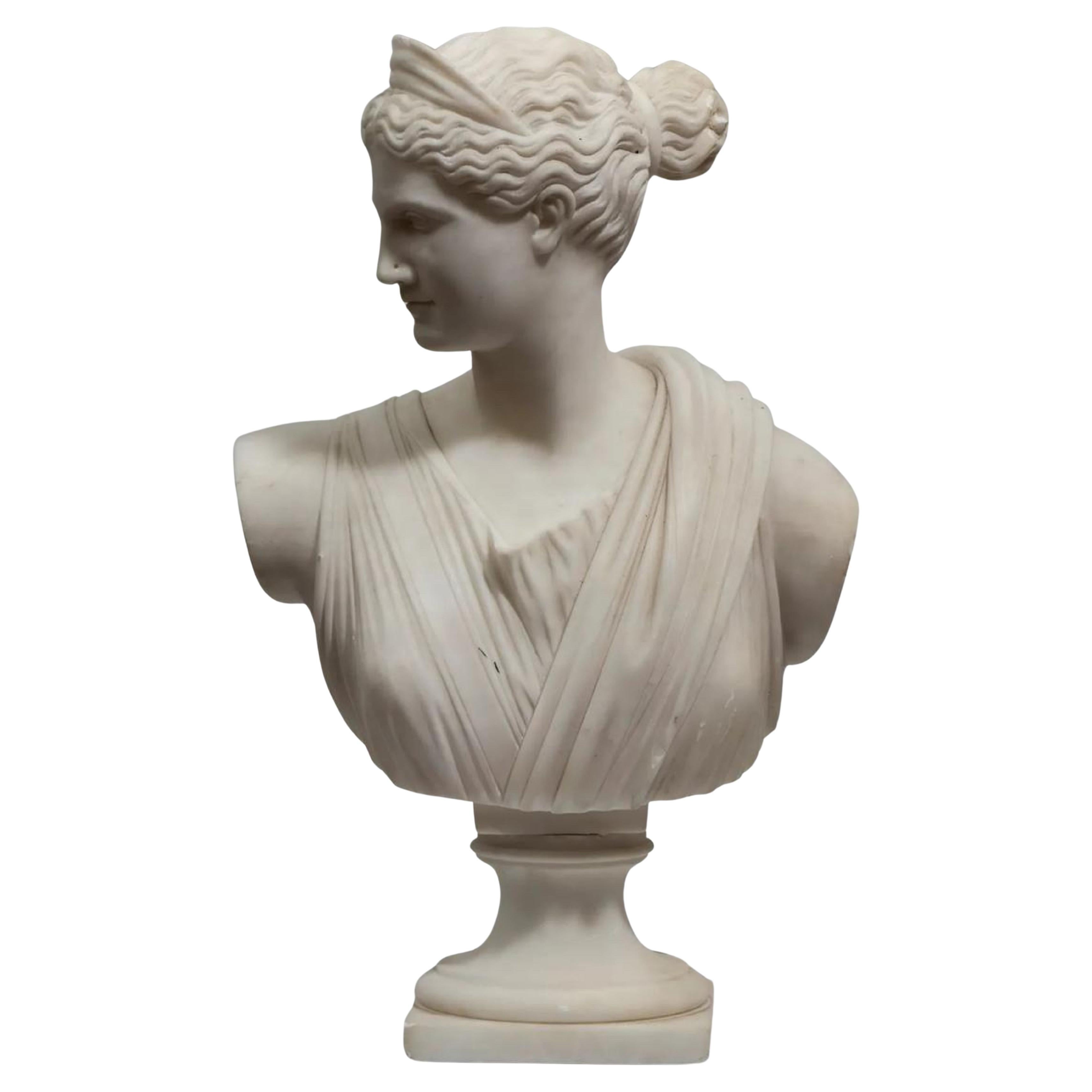 Carrara Marble Bust of " Diana the Huntress " late 19th/20th century, Italy