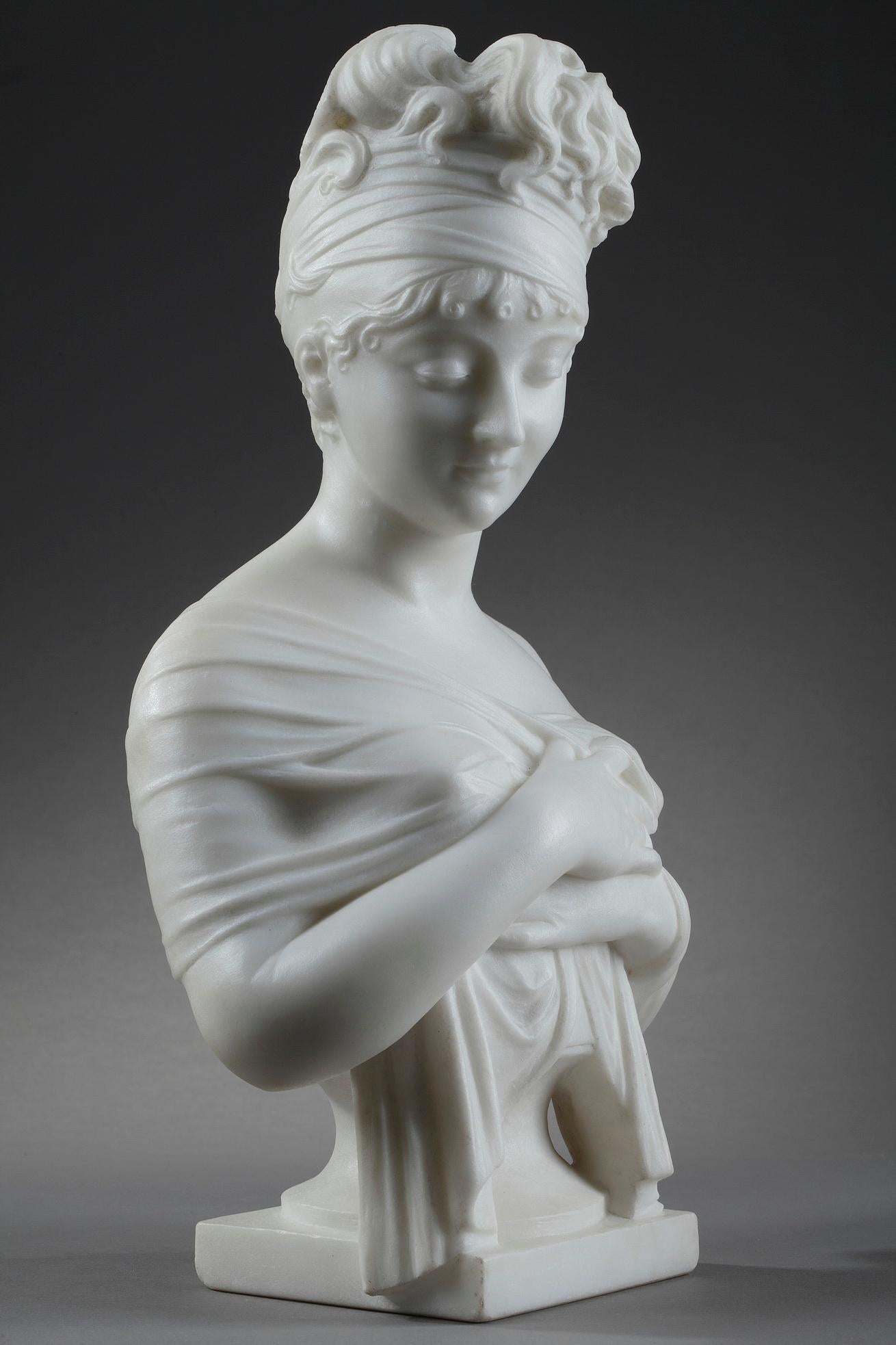 Carrara Marble Bust of Juliette Récamier after Joseph Chinard For Sale 1