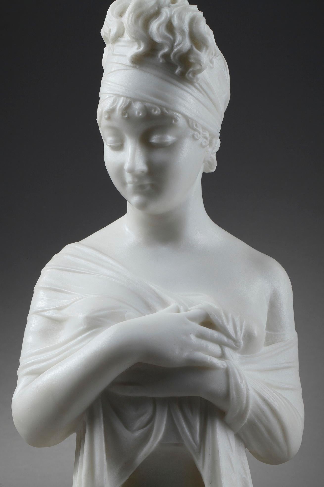 Carrara Marble Bust of Juliette Récamier after Joseph Chinard For Sale 2