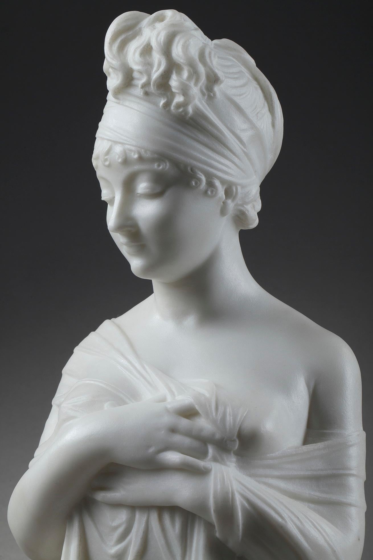 Carrara Marble Bust of Juliette Récamier after Joseph Chinard For Sale 11