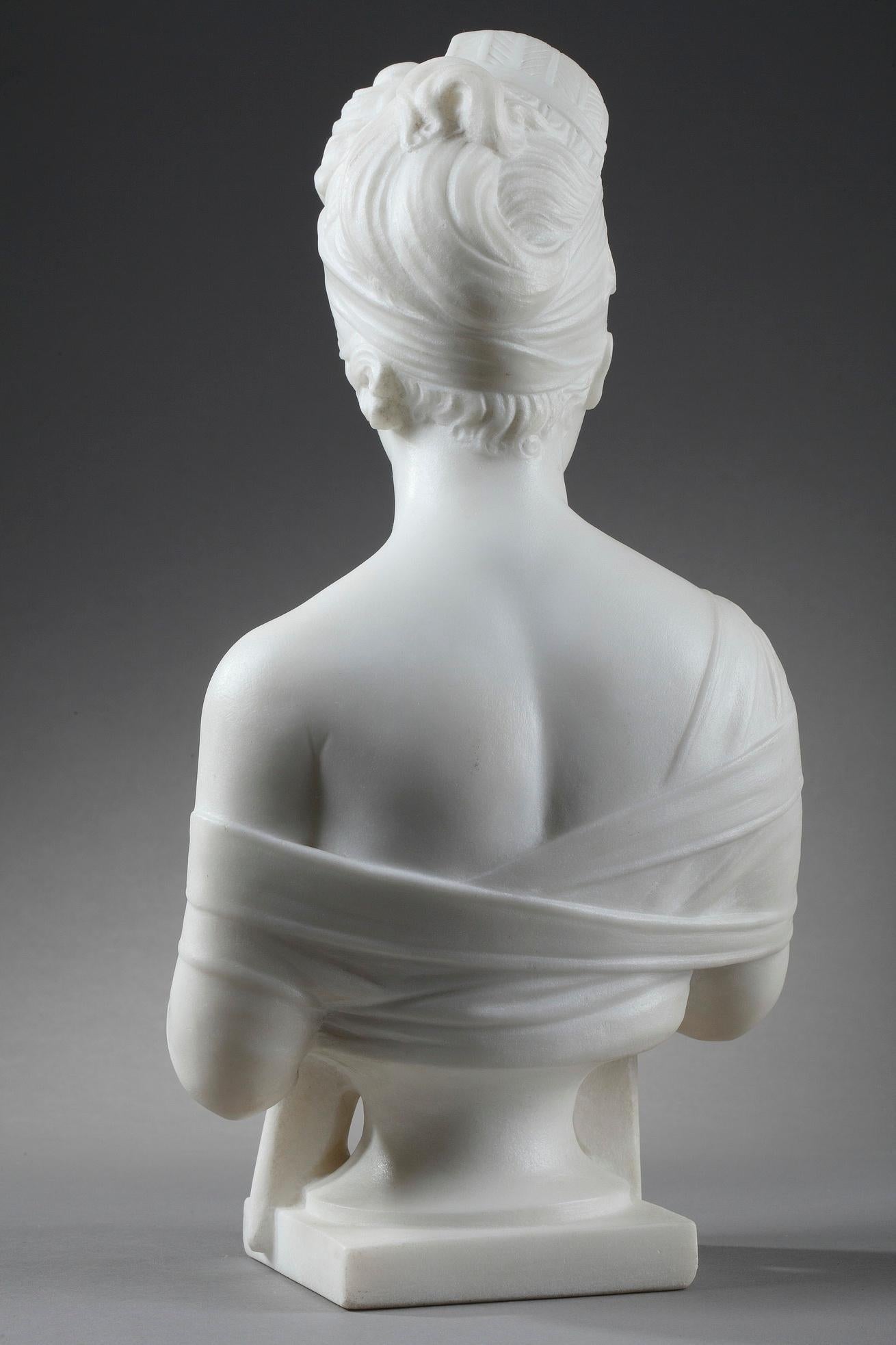 Neoclassical Revival Carrara Marble Bust of Juliette Récamier after Joseph Chinard For Sale