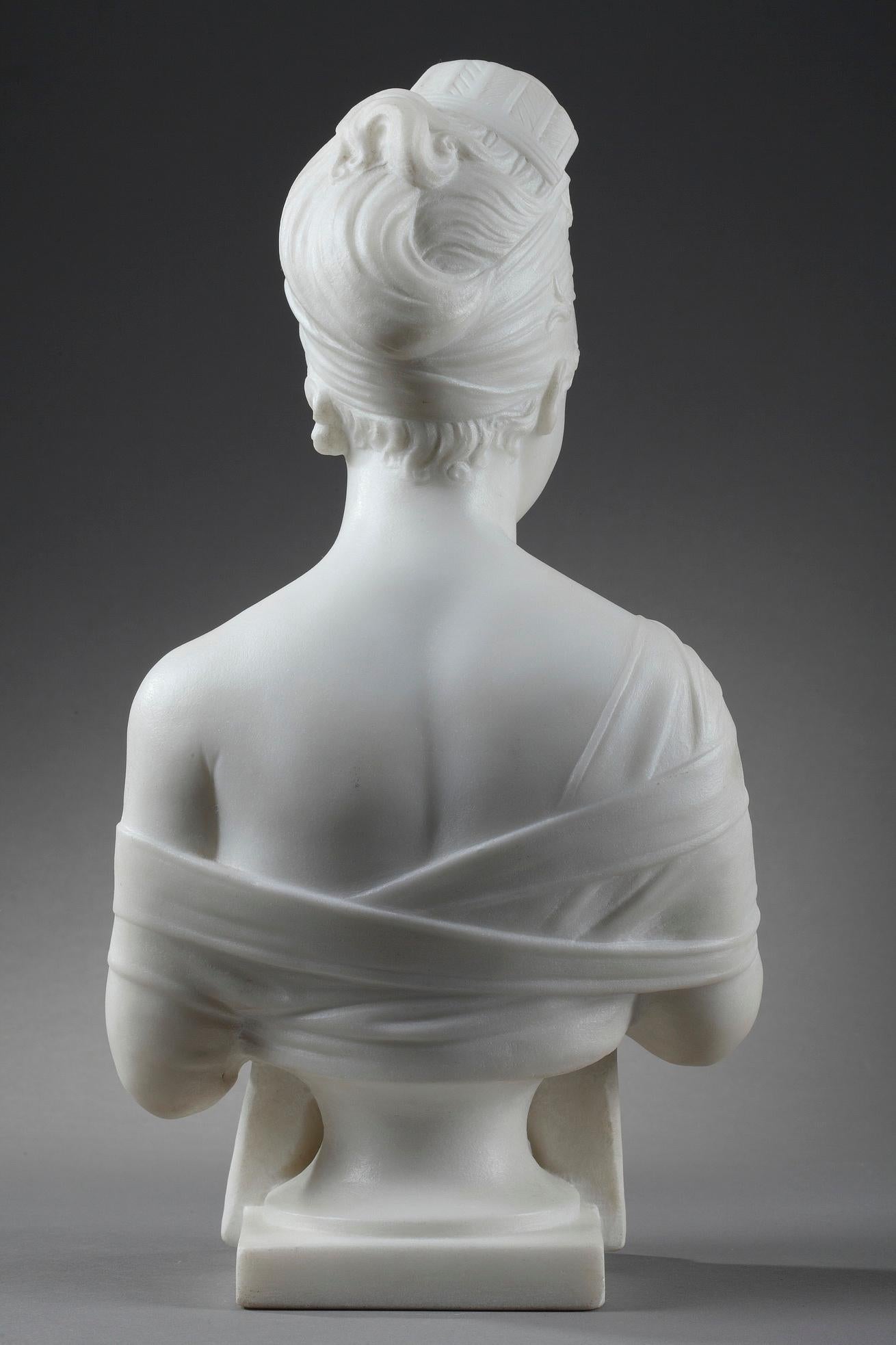 French Carrara Marble Bust of Juliette Récamier after Joseph Chinard For Sale
