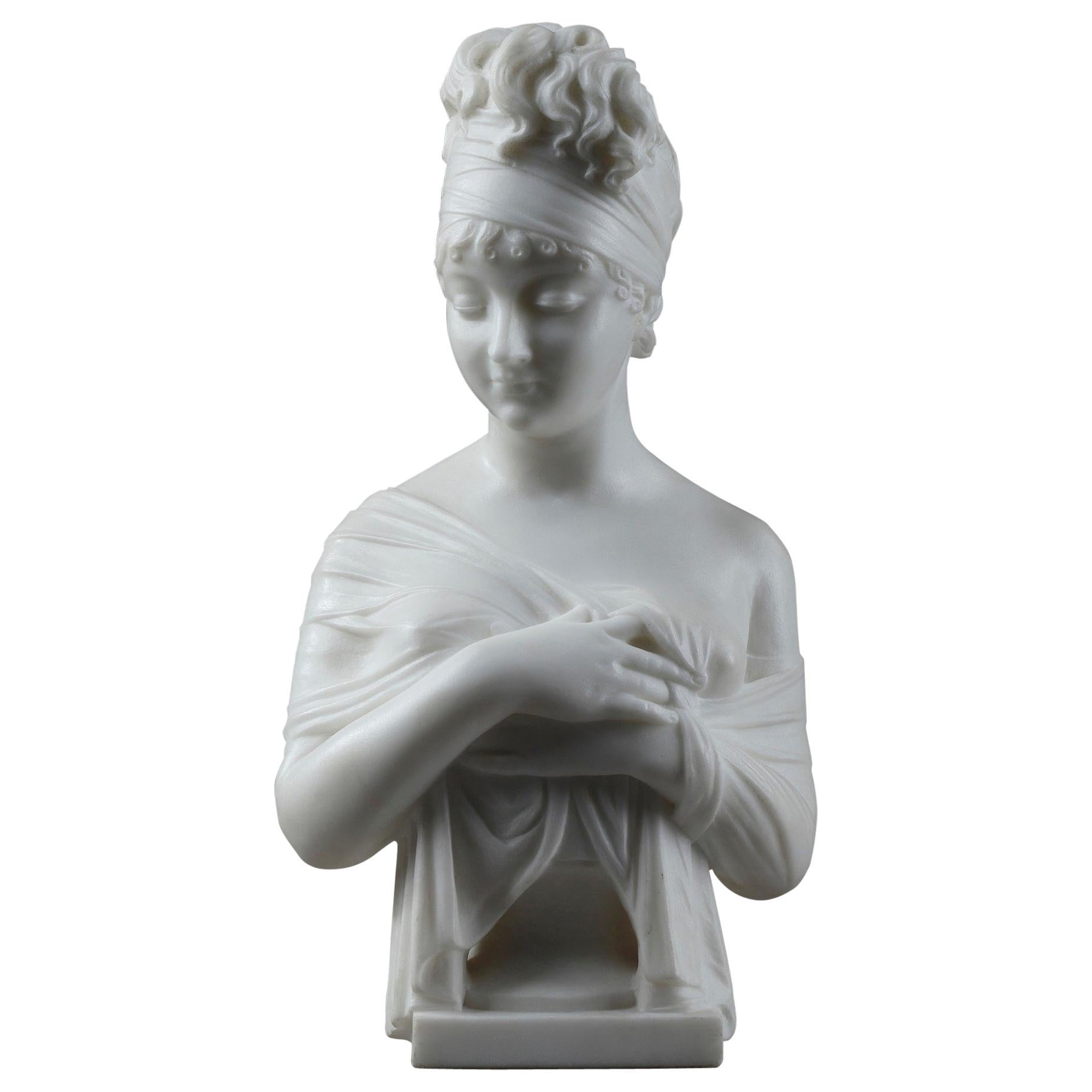 Carrara Marble Bust of Juliette Récamier after Joseph Chinard For Sale