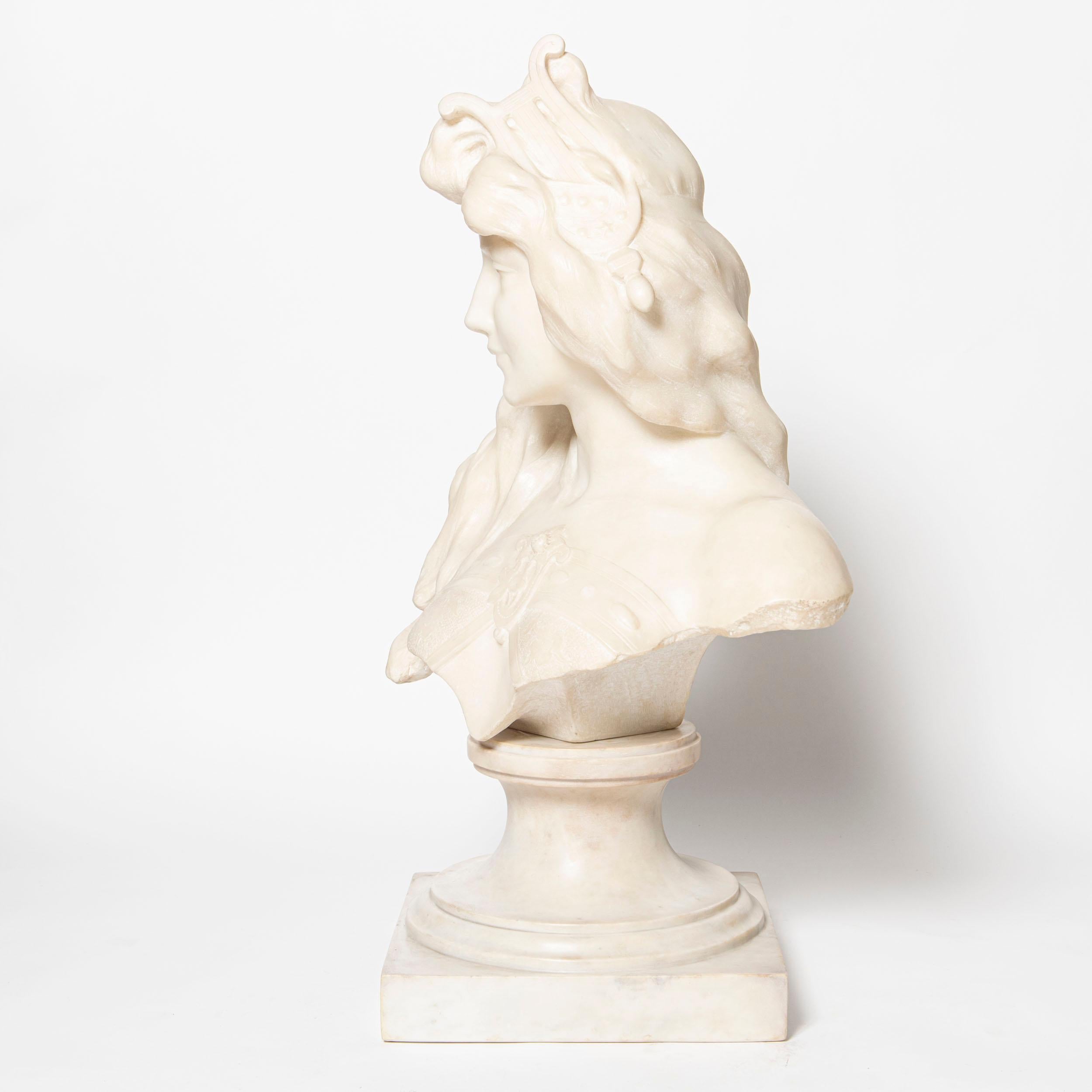 French Carrara Marble Bust Sculpture Signed H. Moreau, France, circa 1890 For Sale