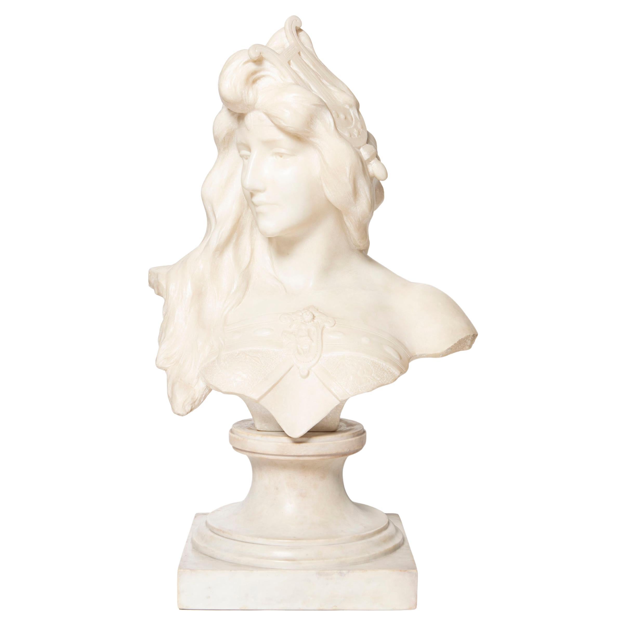 Carrara Marble Bust Sculpture Signed H. Moreau, France, circa 1890 For Sale