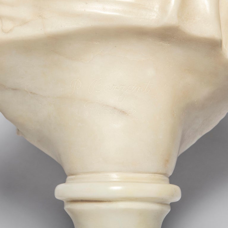 Carrara Marble Bust Signed P. Bazzanti, Italy, Florence, Late 19th Century In Good Condition For Sale In Buenos Aires, Buenos Aires