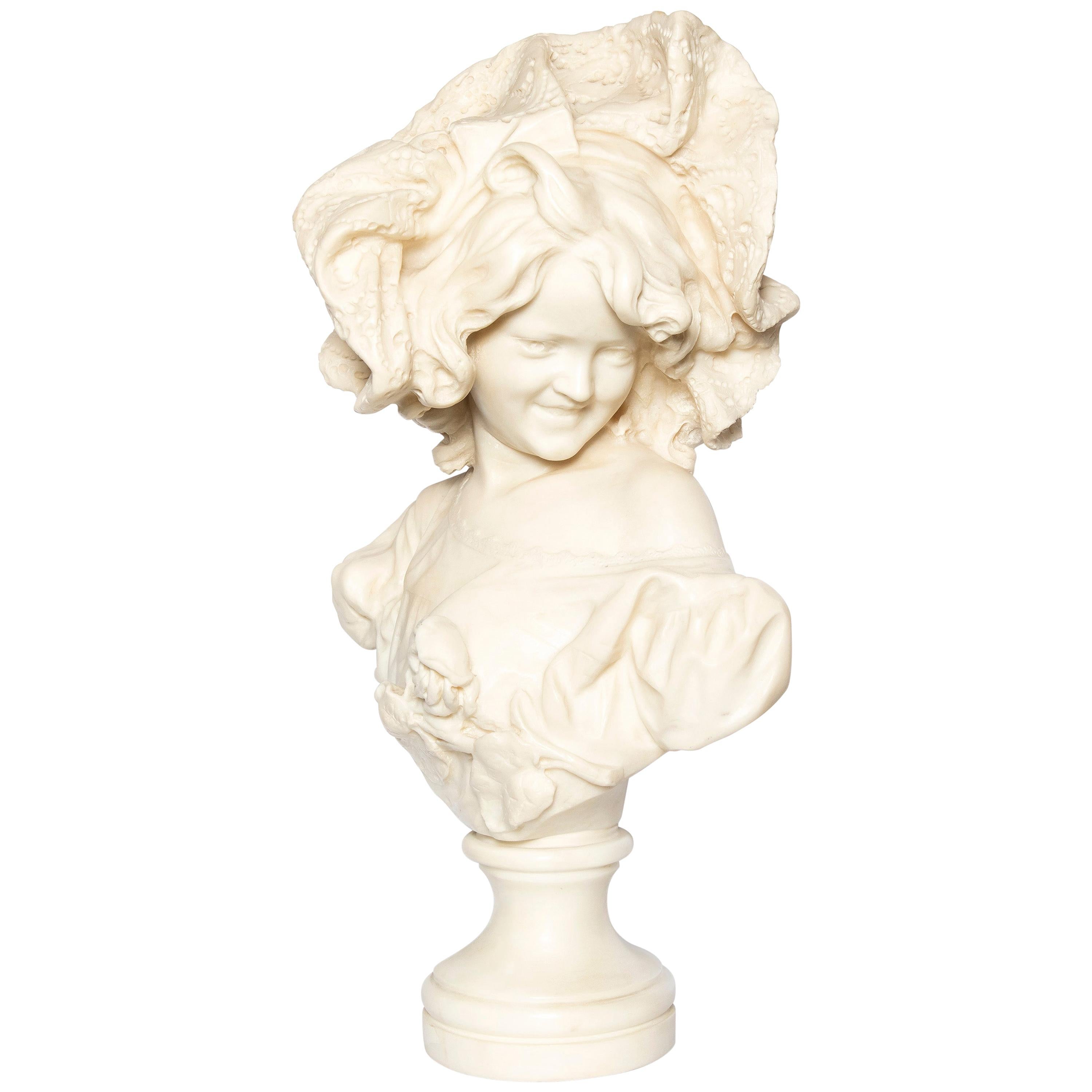 Carrara Marble Bust Signed P. Bazzanti, Italy, Florence, Late 19th Century