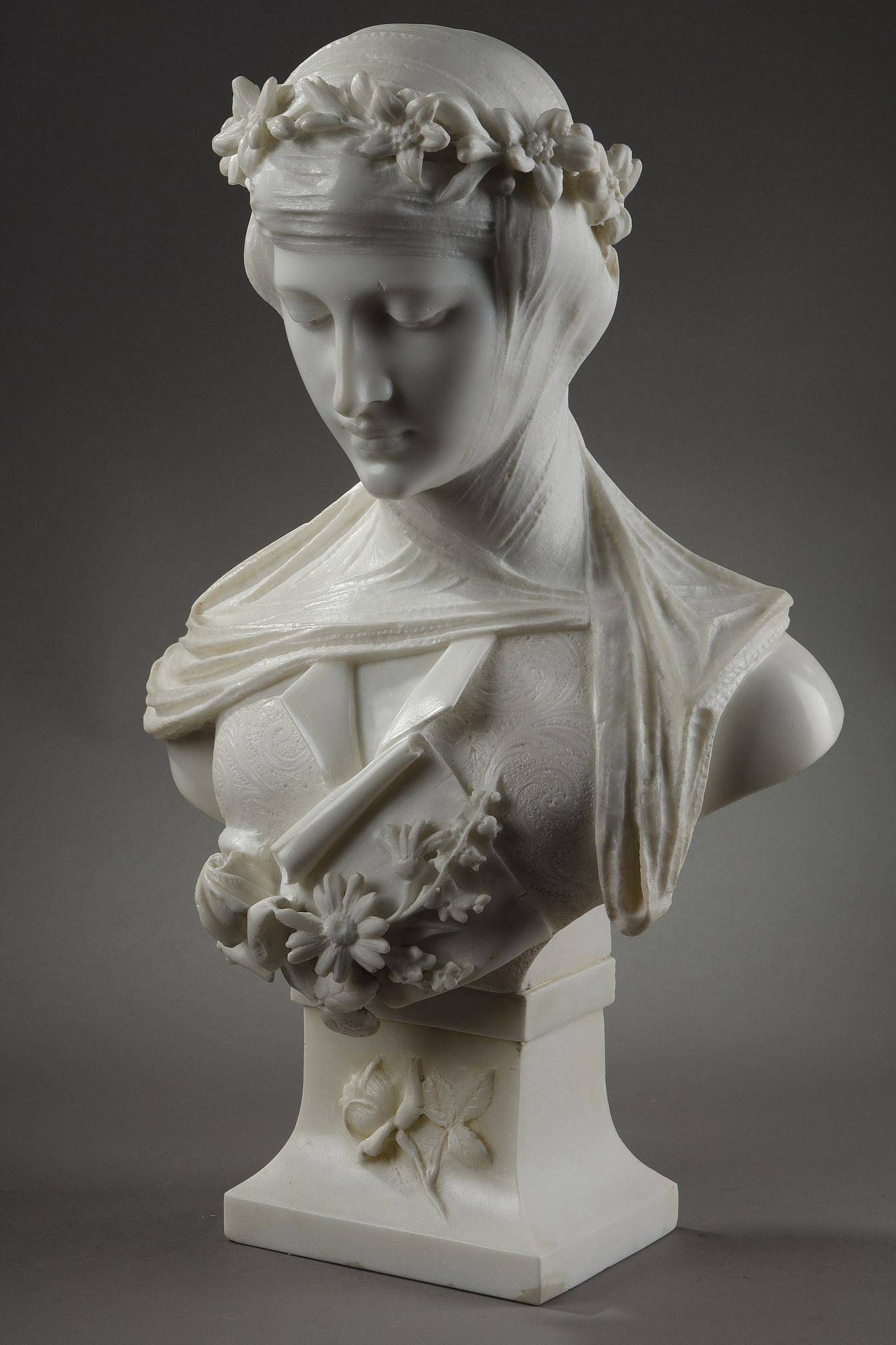 Carved Carrara Marble Bust, 