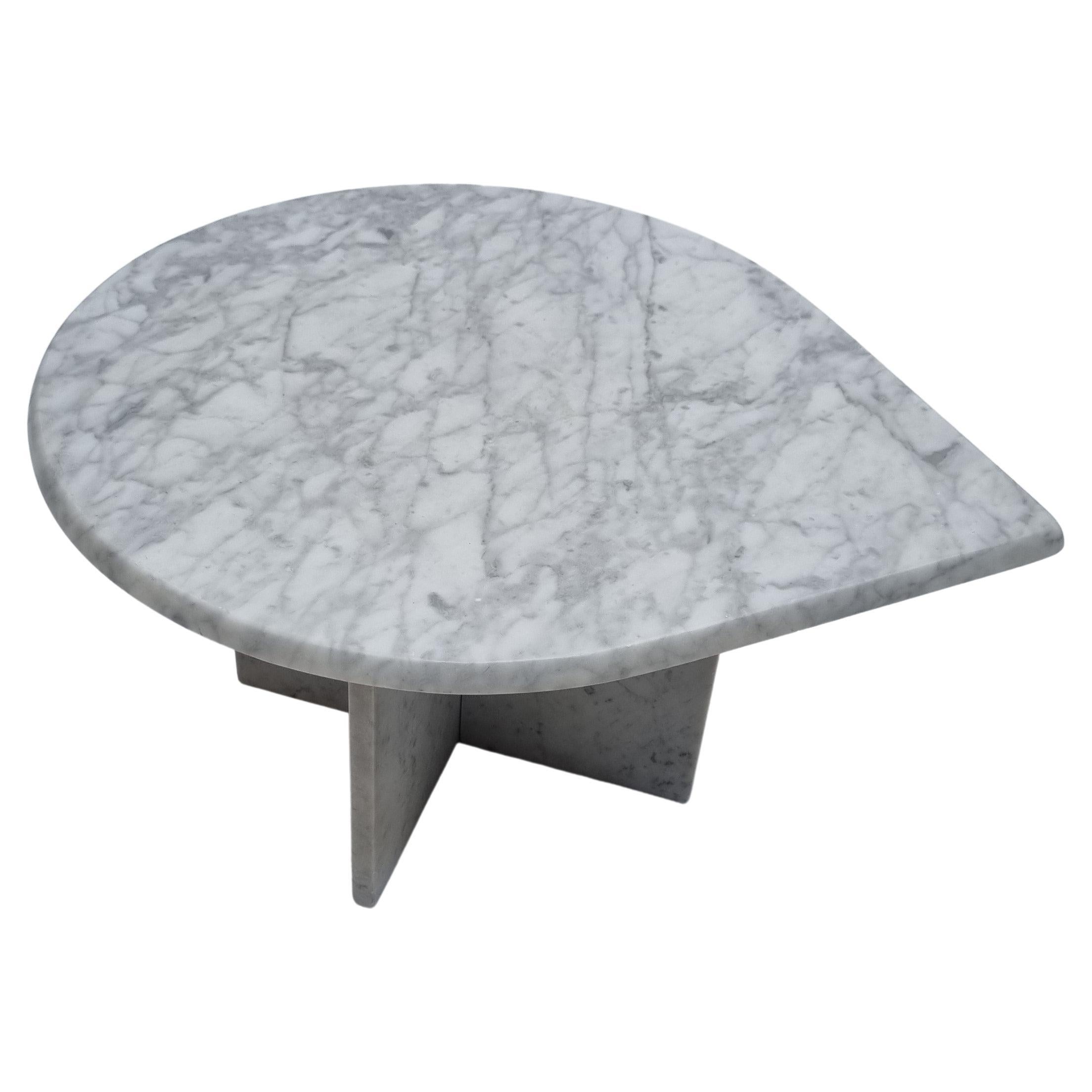 Elegant Wrought Iron and Carrara Marble Coffee Table, Stamped "French