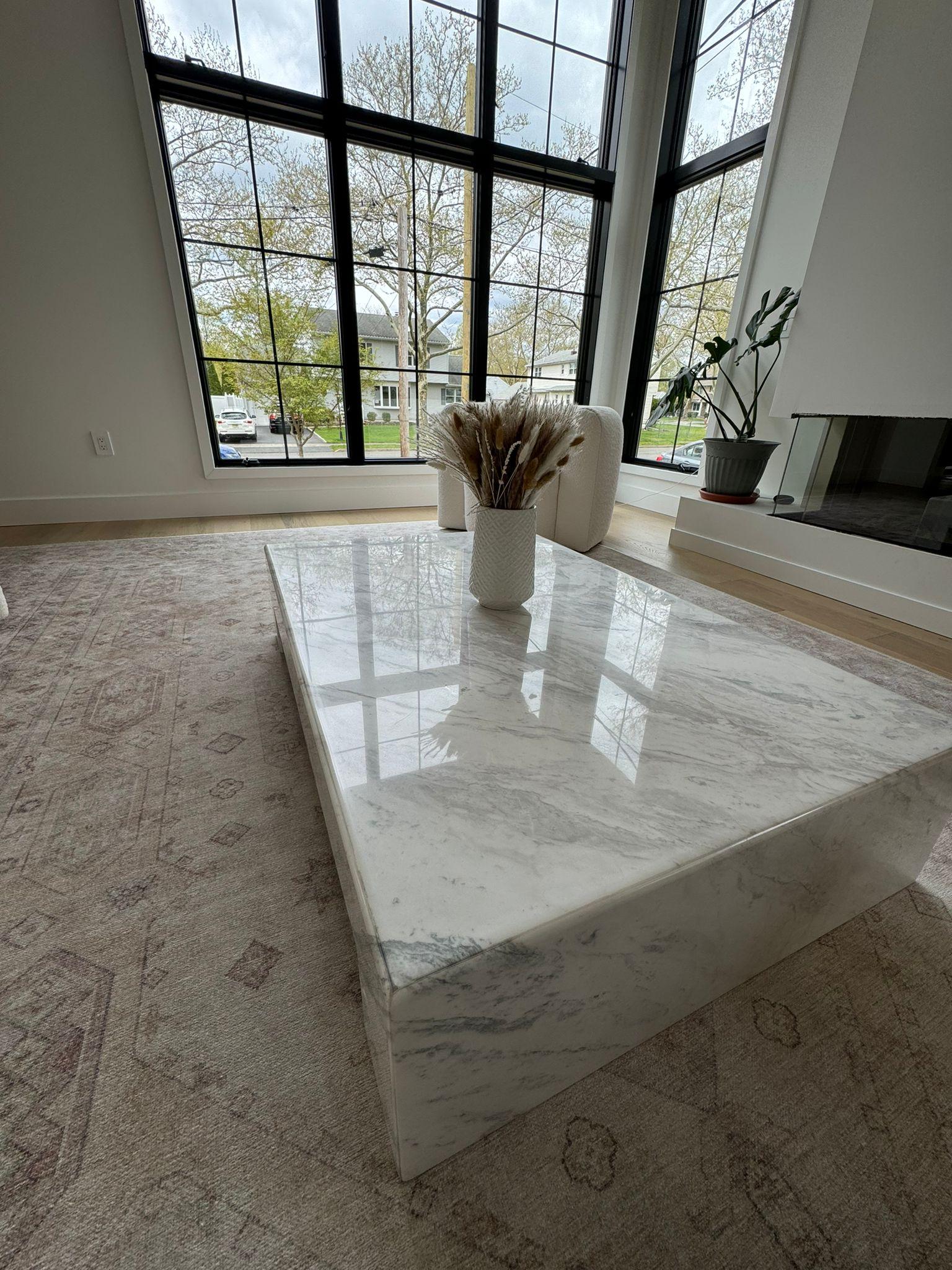 Contemporary Carrara Marble Coffee Table For Sale