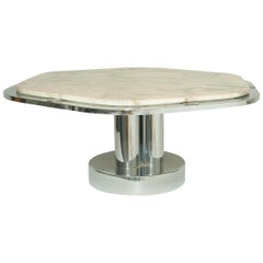 Carrara Marble Coffee table, with a Marble Top, and Chromed Structure, 1970