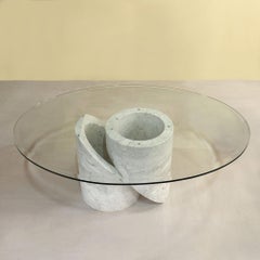 Sculptural Carrara Marble and Glass Coffee Table, Italy 1960's