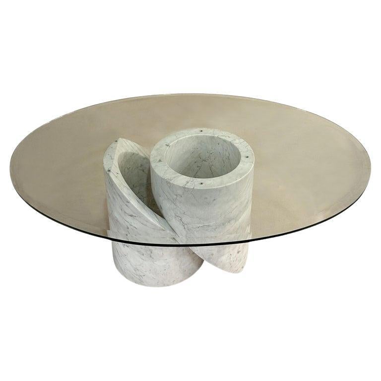 Carrara Marble Coffee Table with Oval Glass Top, Italy 1960
s