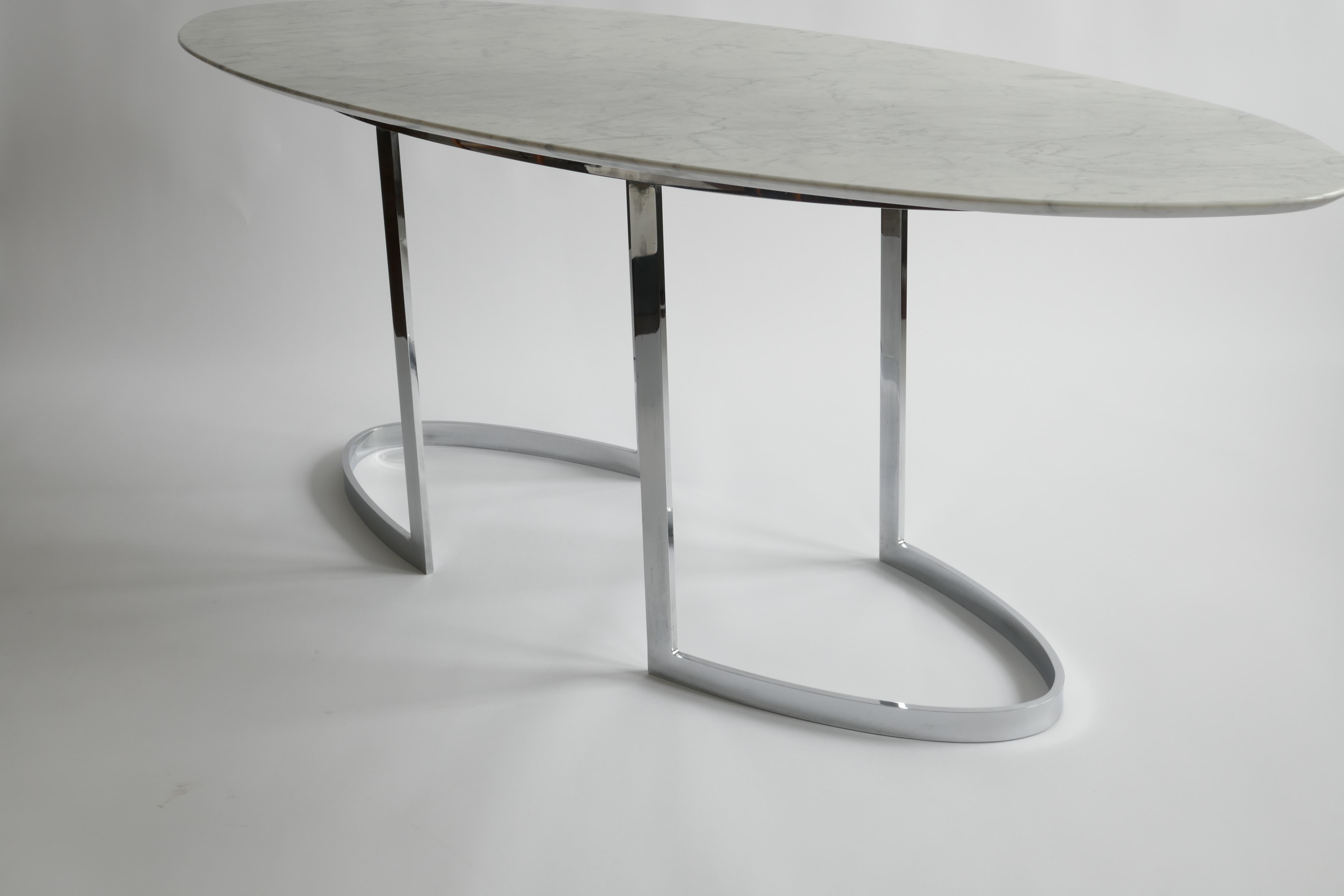 Carrara Marble Console Table with Chrome Legs by Vittorio Introini, Italy, 1970s For Sale 5