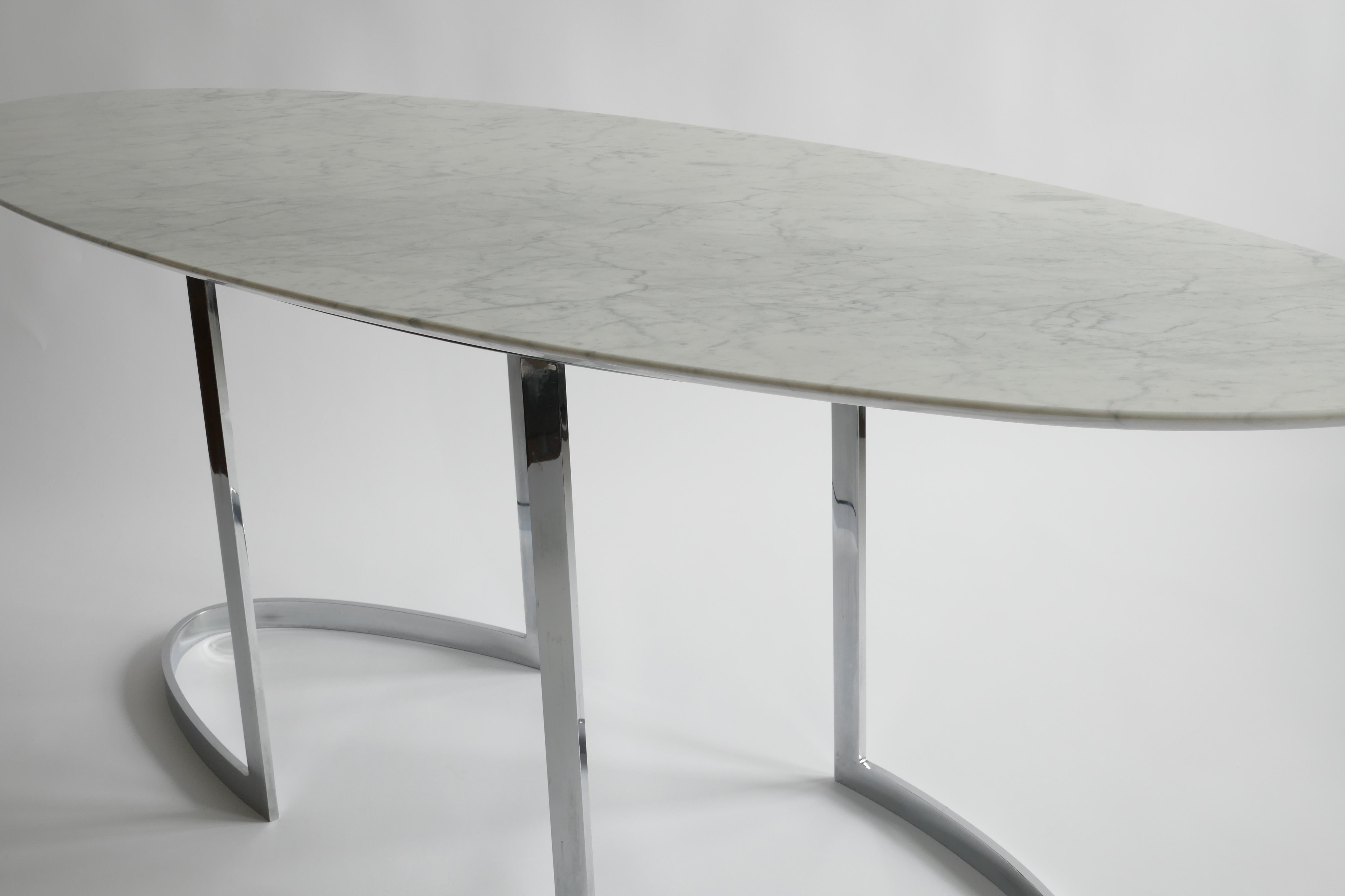 Carrara Marble Console Table with Chrome Legs by Vittorio Introini, Italy, 1970s For Sale 6