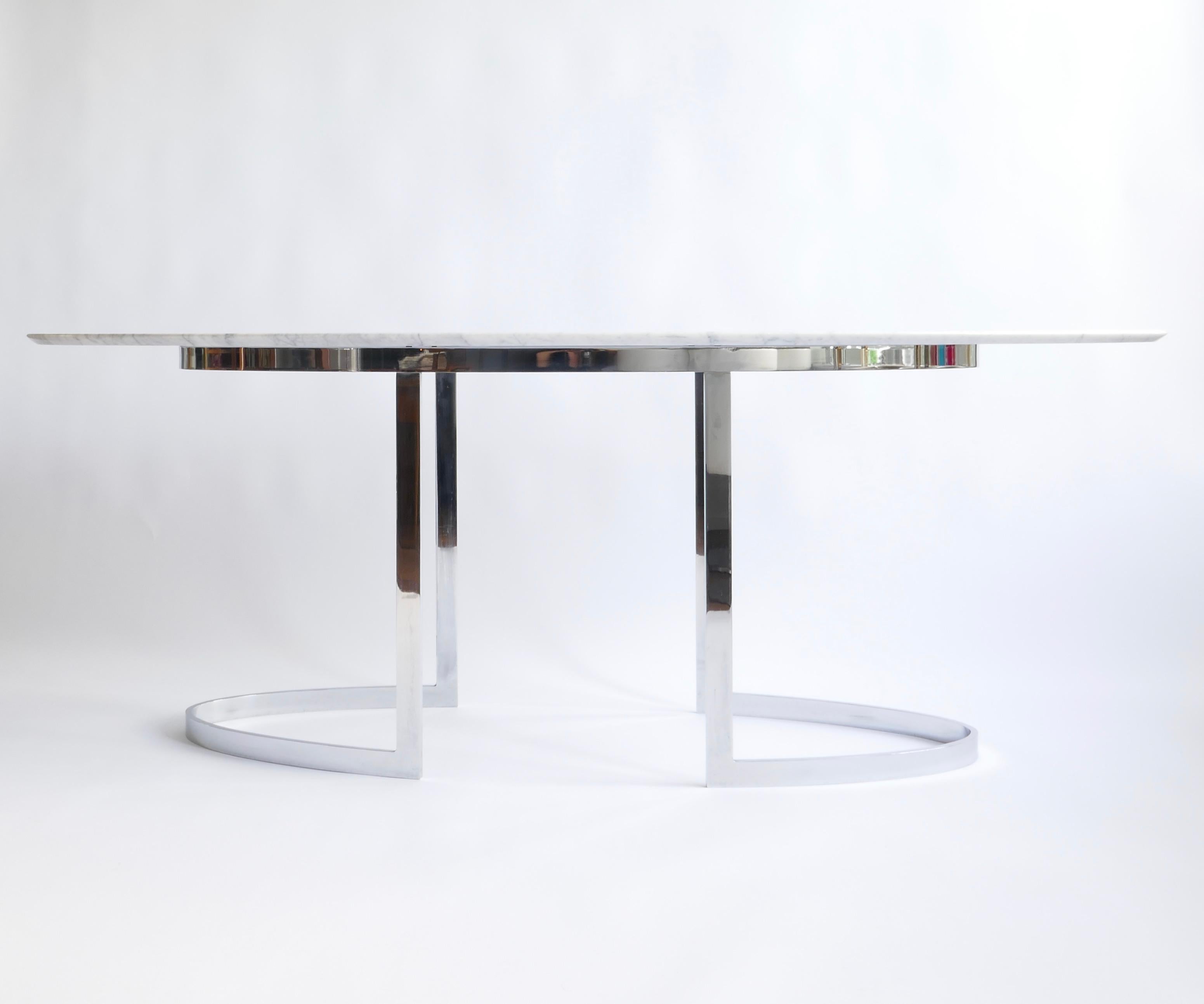 Mid-Century Modern Carrara Marble Console Table with Chrome Legs by Vittorio Introini, Italy, 1970s For Sale
