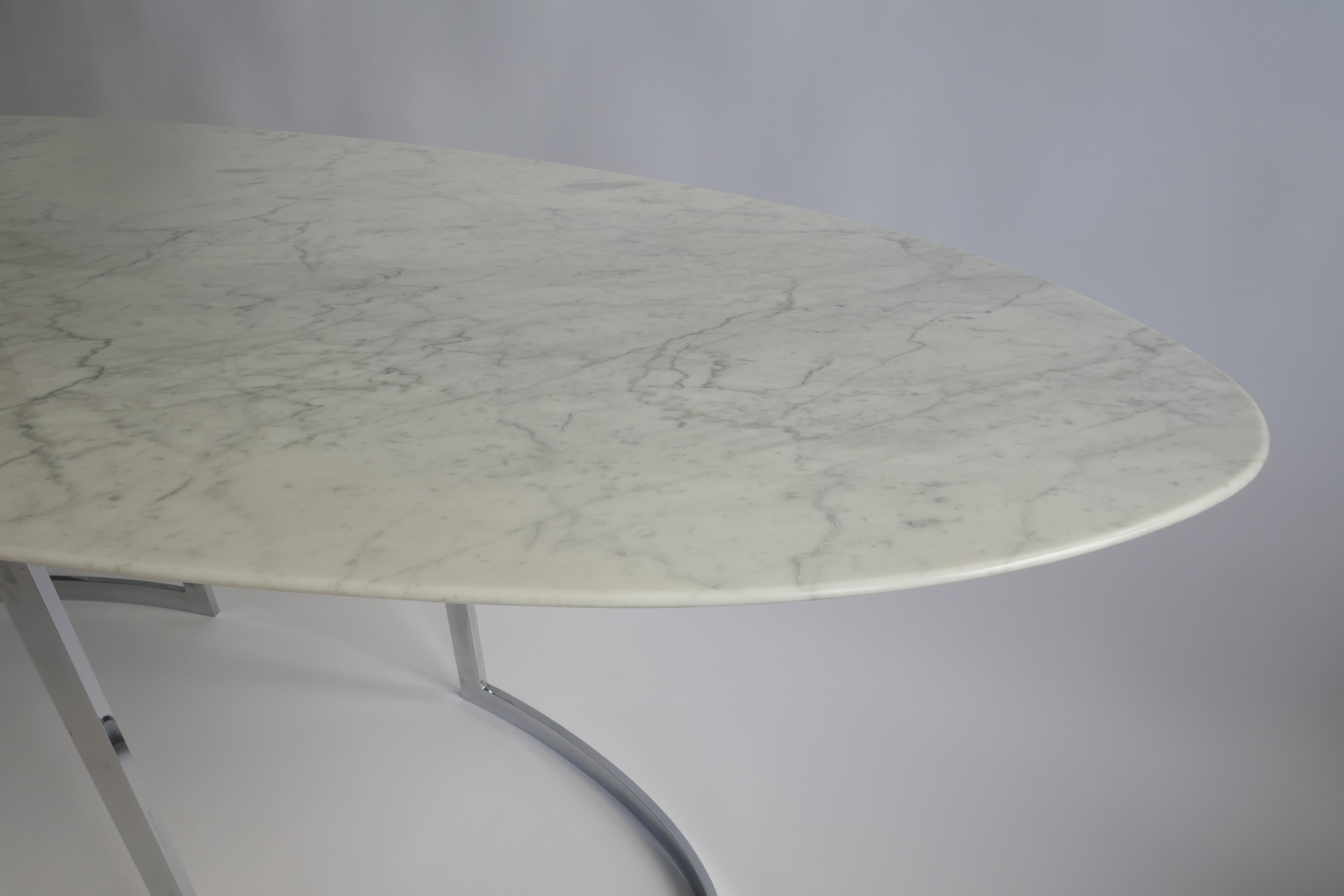 Late 20th Century Carrara Marble Console Table with Chrome Legs by Vittorio Introini, Italy, 1970s For Sale