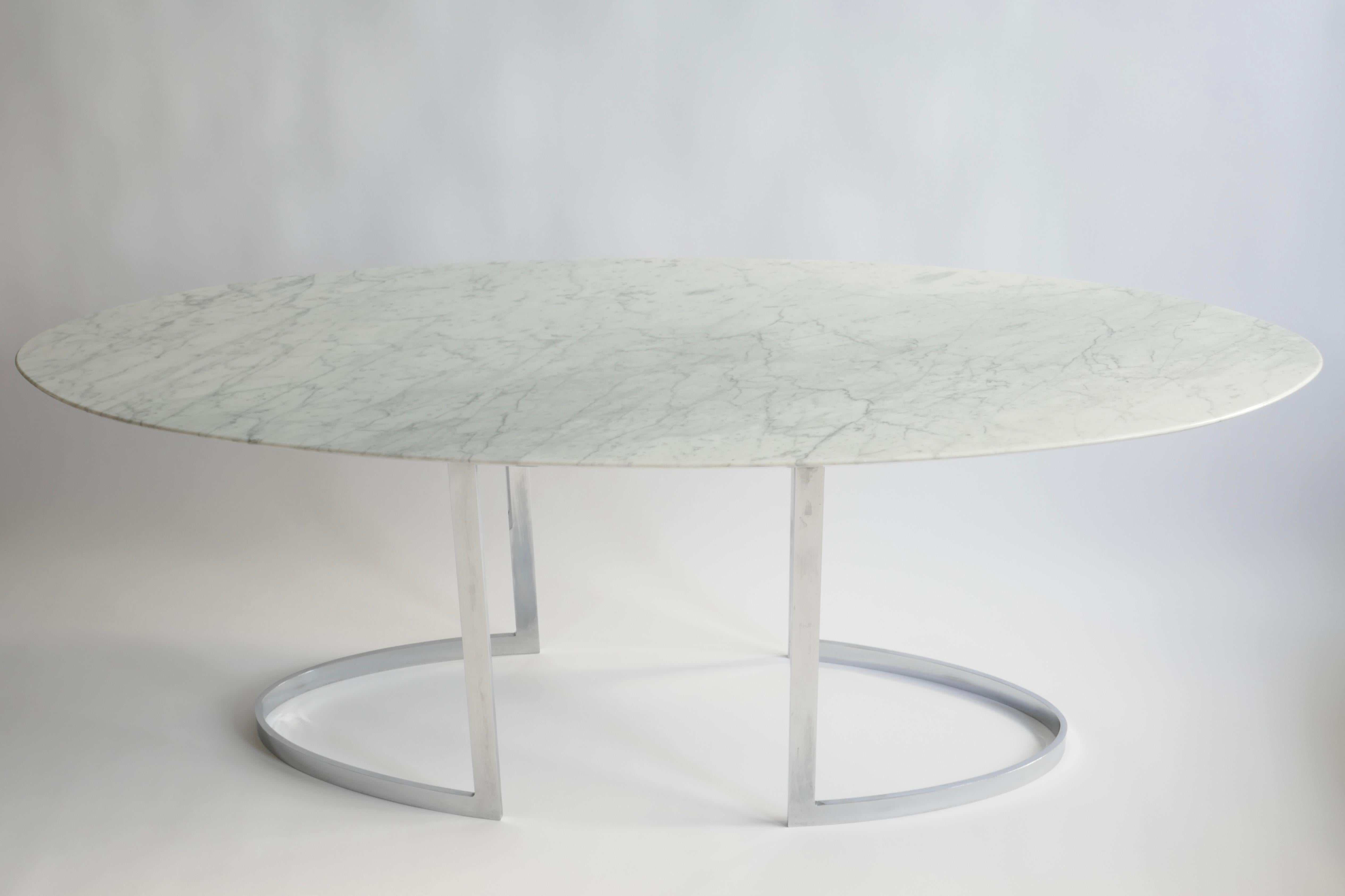 Carrara Marble Console Table with Chrome Legs by Vittorio Introini, Italy, 1970s For Sale 1