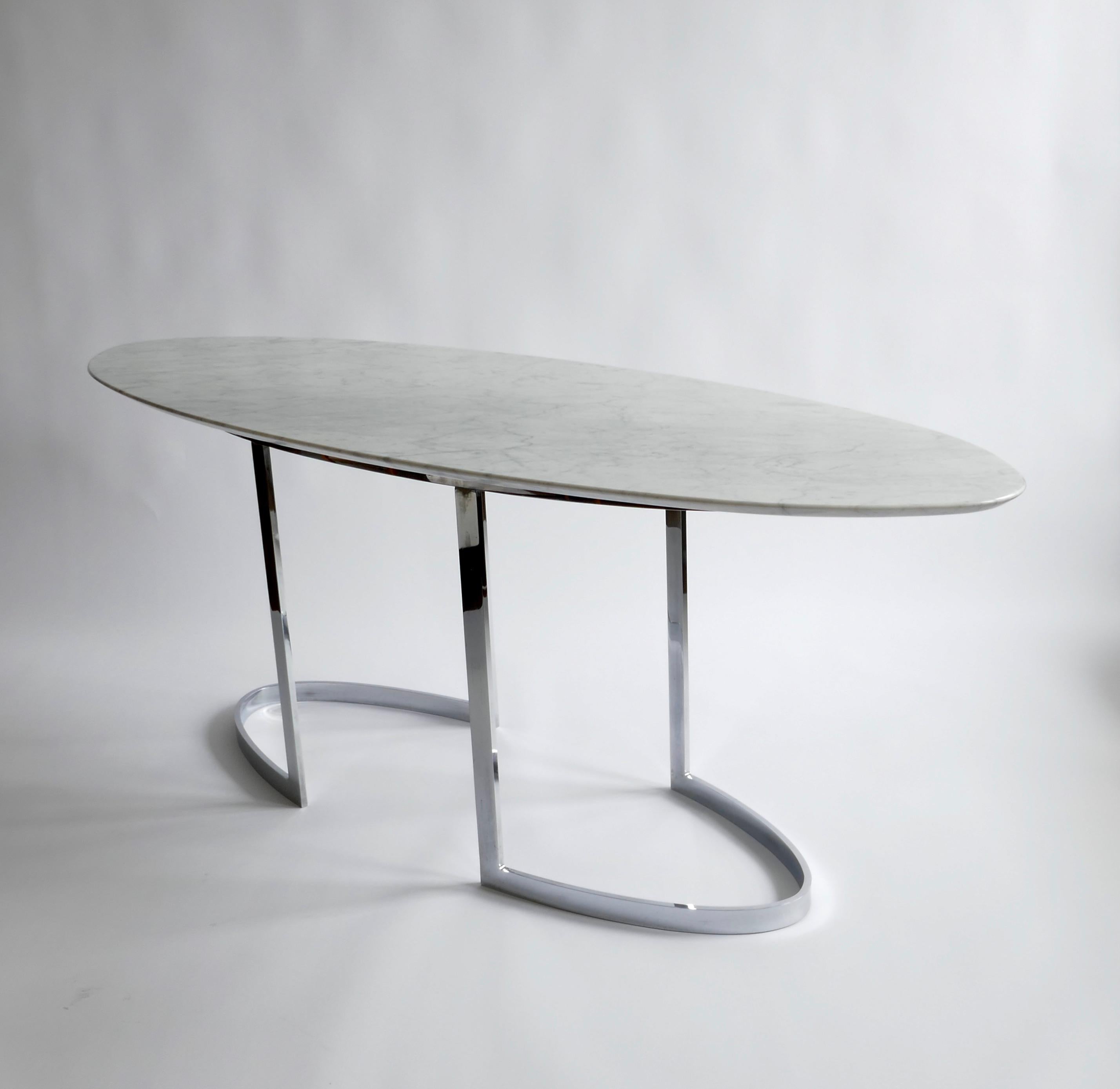Carrara Marble Console Table with Chrome Legs by Vittorio Introini, Italy, 1970s For Sale 3