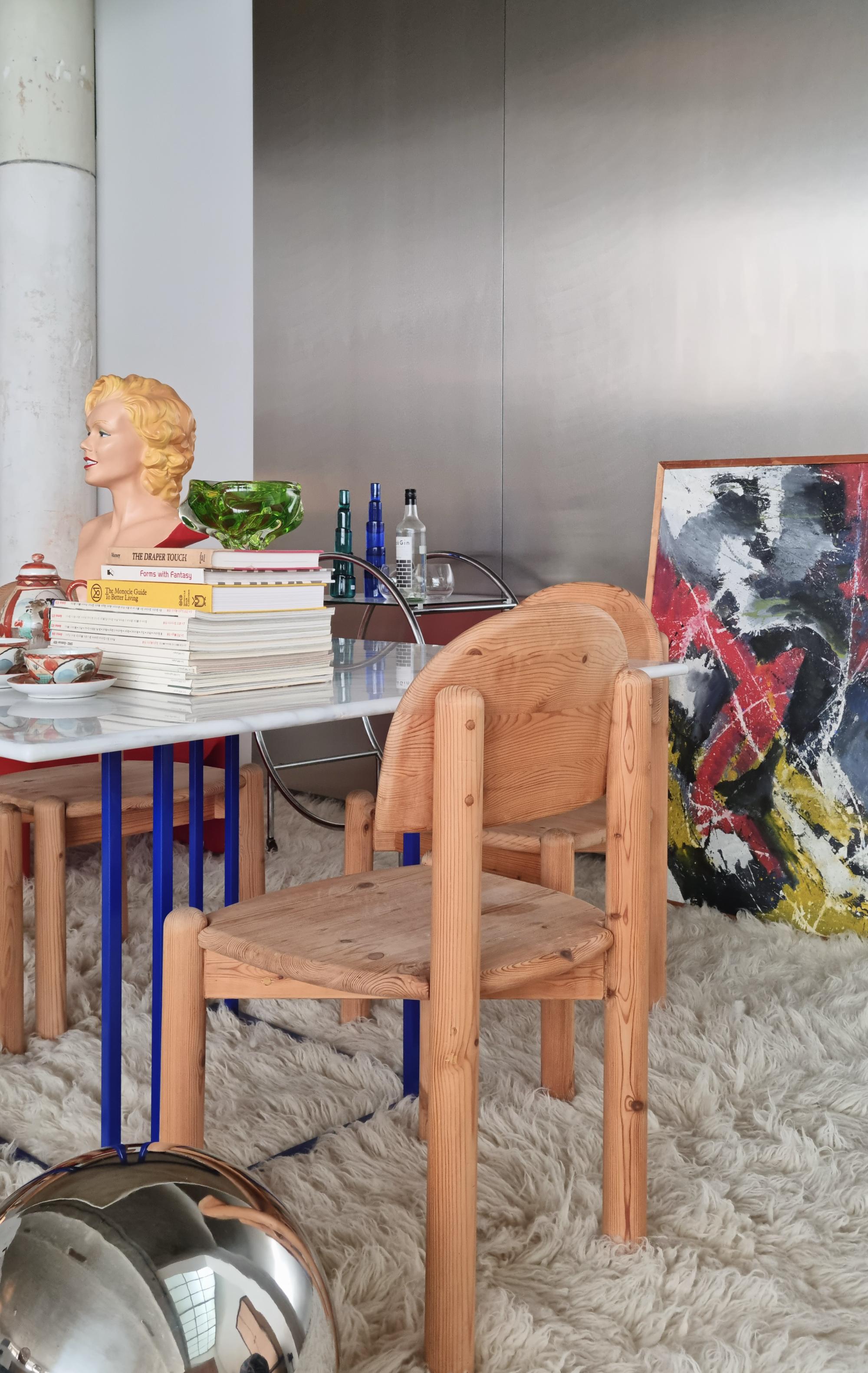 Powder-Coated Carrara Marble Dining Table or Working Desk, 1970s For Sale