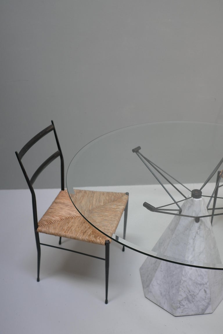 Carrara Marble Dining Table with Glass Top, Italy, 1970's For Sale 2