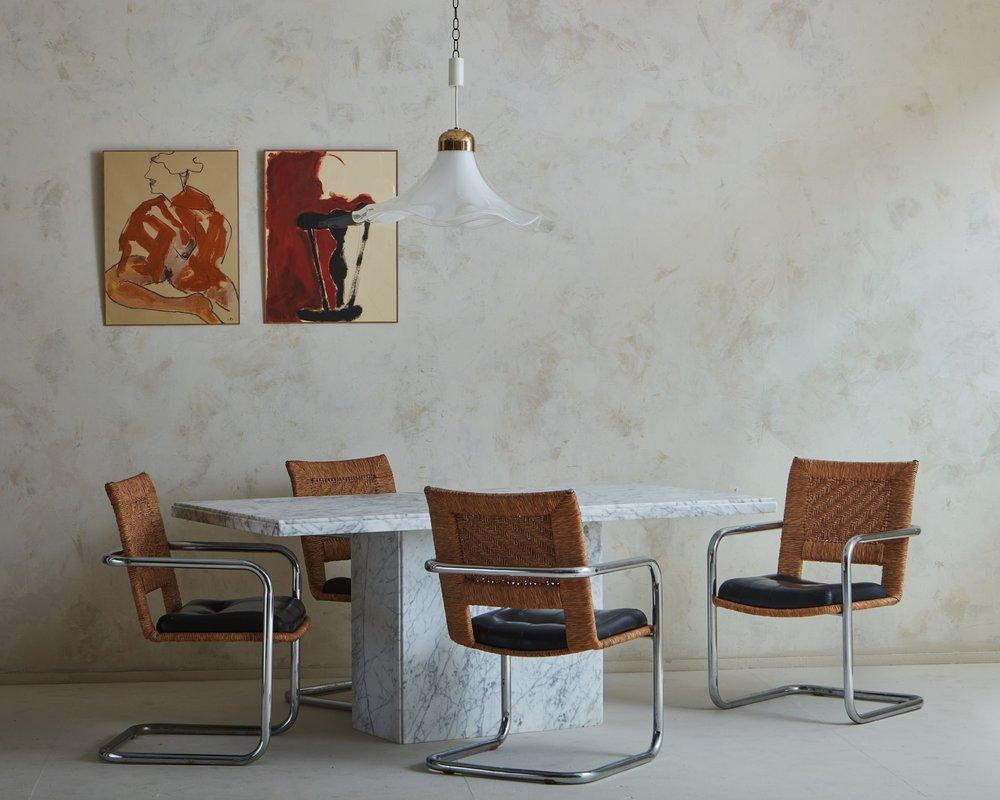 italien Table de salle à manger en marbre de Carrare avec base à piédestal, Italie, années 1970 en vente
