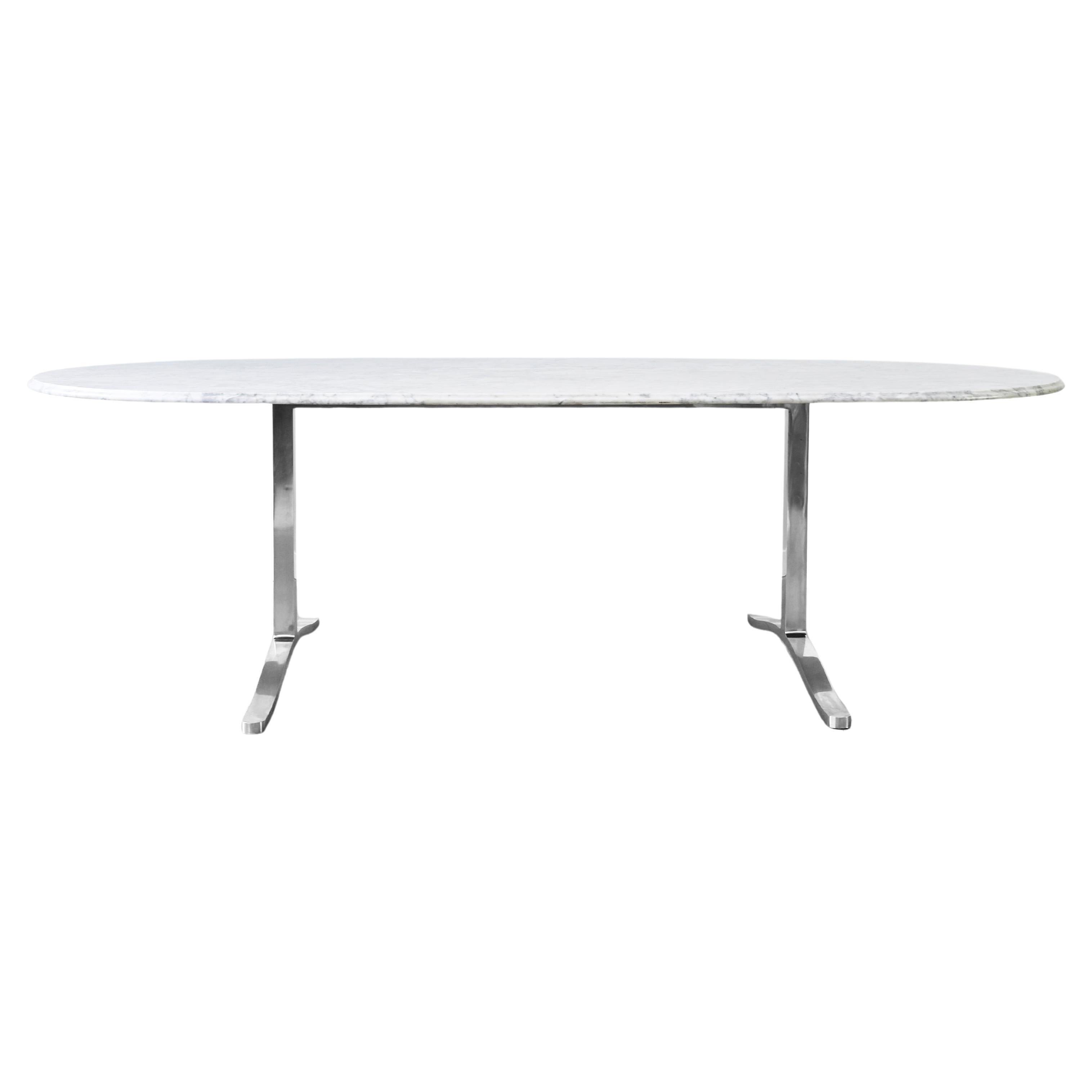 Carrara Marble Dining Table with Stainless Steel Base by Nicos Zographos