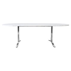Table de salle à manger en marbre de Carrare avec base en acier inoxydable de Nicos Zographos