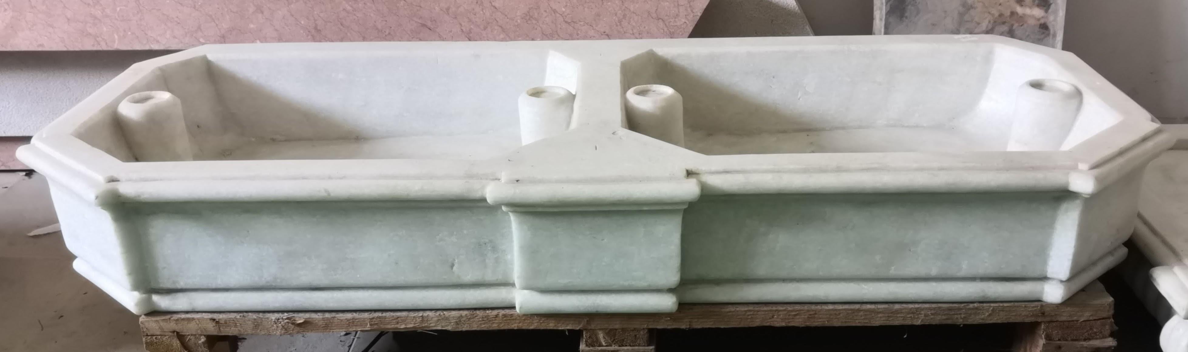 Carved Carrara Marble Double Kitchen Sink Basin For Sale