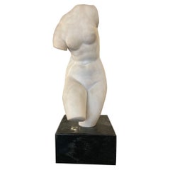Carrara Marble Female Bust Sculpture With Black Marble Base, 1950s