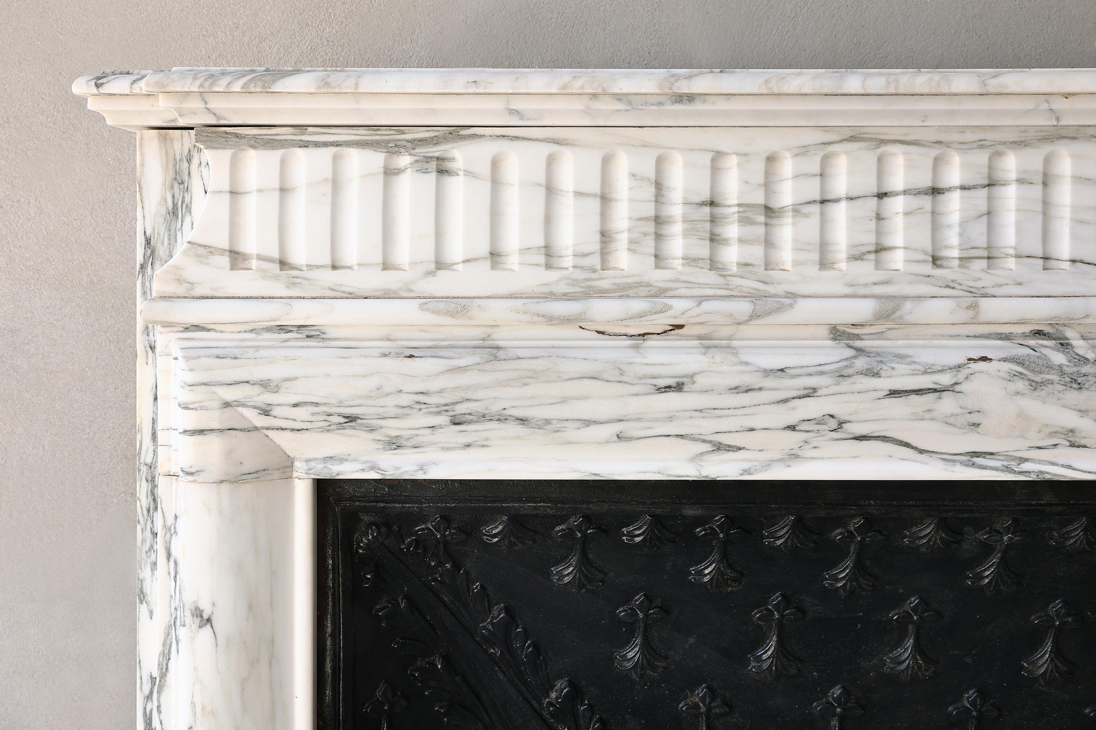 19th Century Carrara marble fireplace from the 19th century in style of Louis XIV