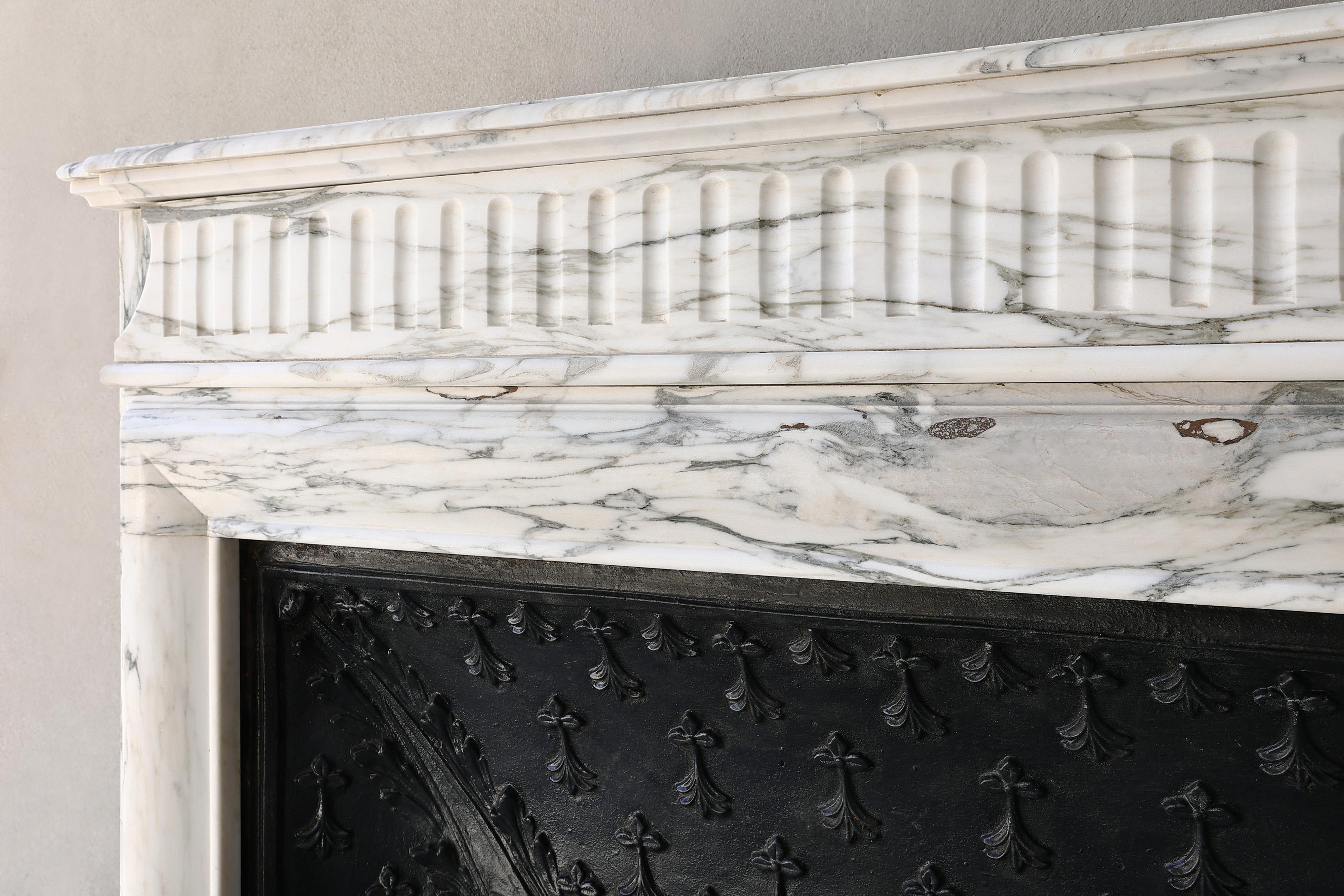 Marble Carrara marble fireplace from the 19th century in style of Louis XIV