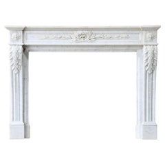 Antique Marble Fireplace  Carrara Marble  19th Century  Style Louis XVI