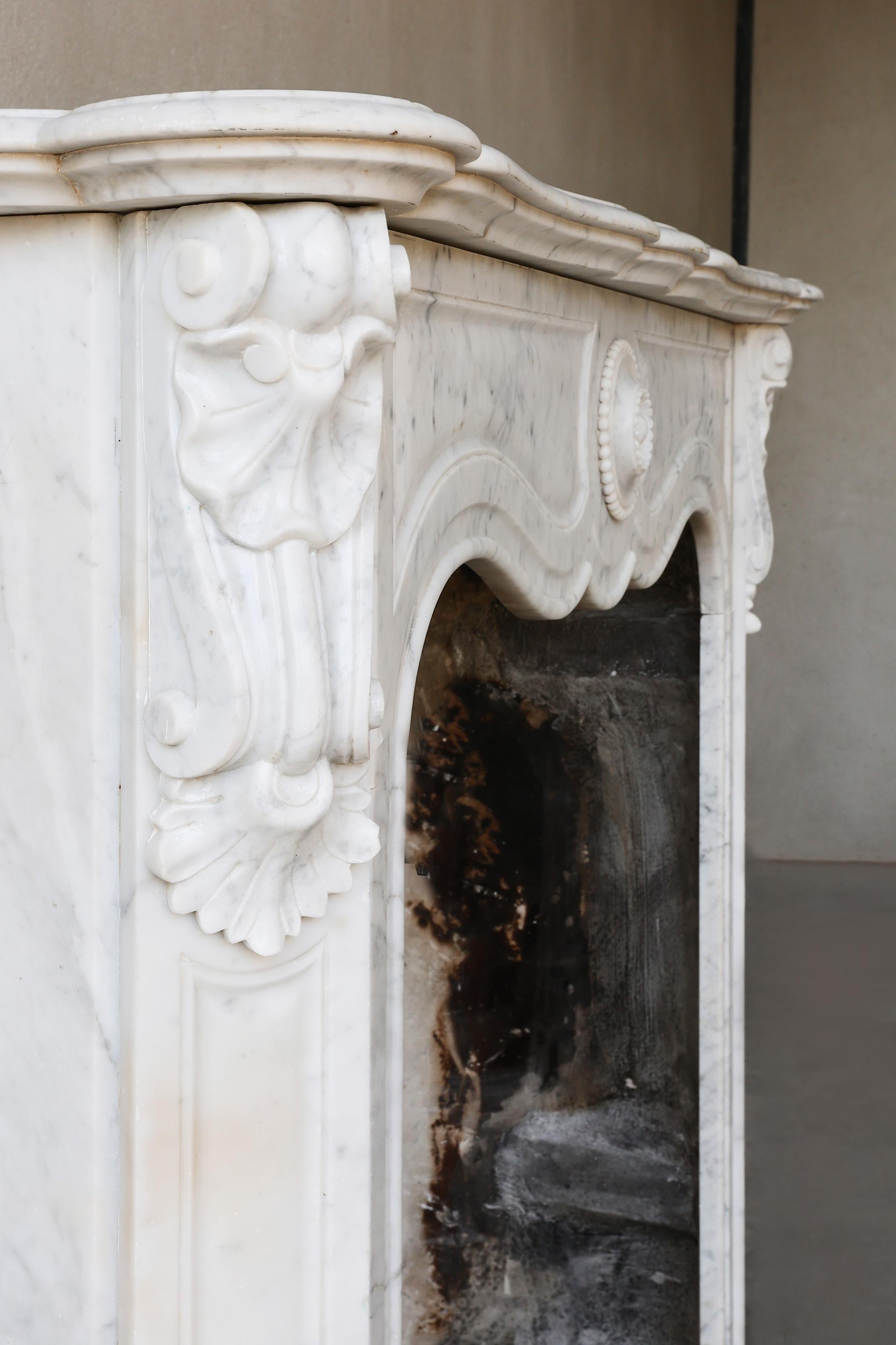 Antique Marble Fireplace Surround  Carrara Marble  Pompadour  19th Century 9