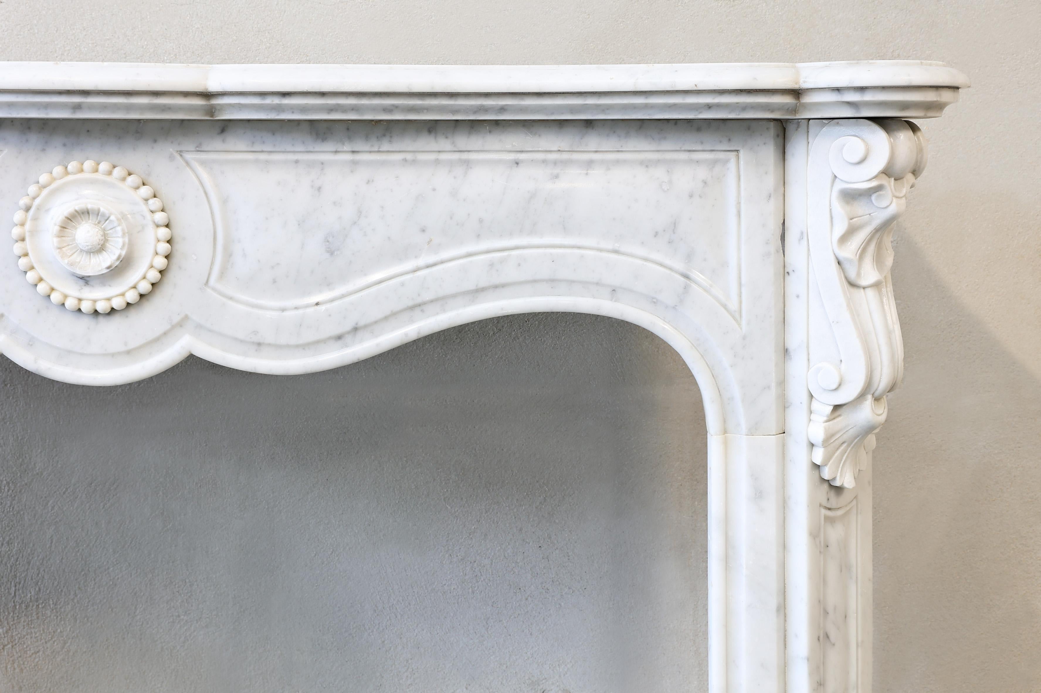 French Marble Fireplace Surround  Carrara Marble  Pompadour  19th Century