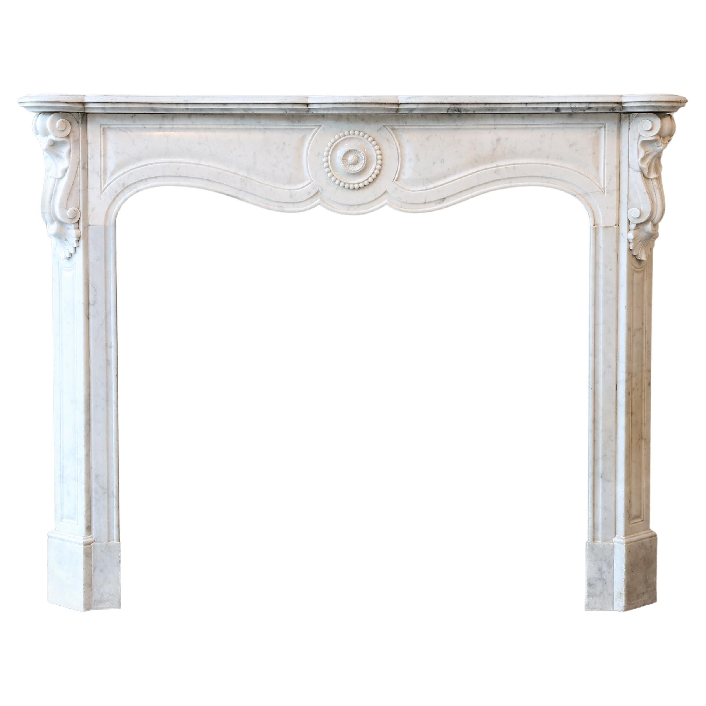 Carrara Marble Fireplace in the Style of Pompadour from the 19th Century For Sale