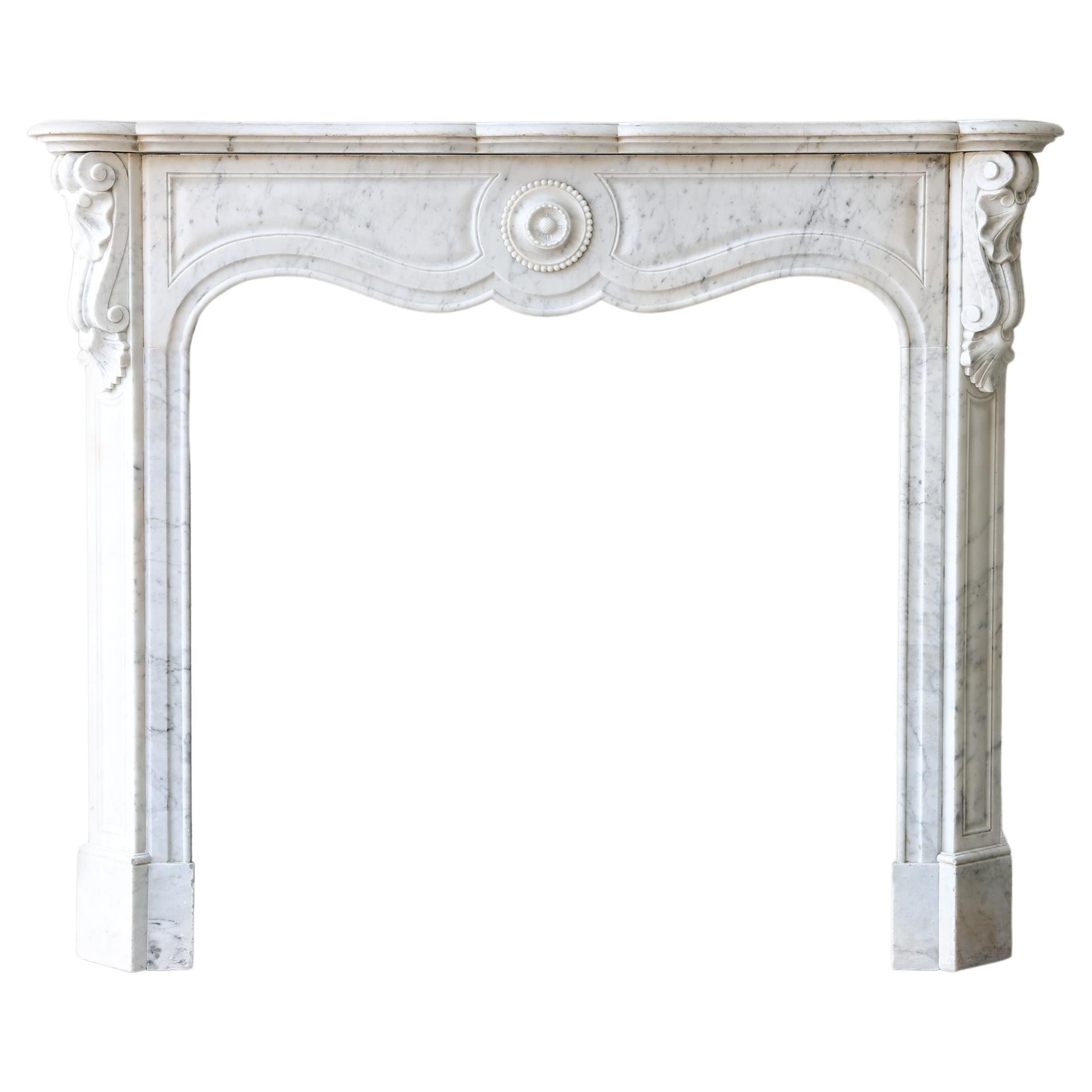Antique Marble Fireplace Surround  Carrara Marble  Pompadour  19th Century