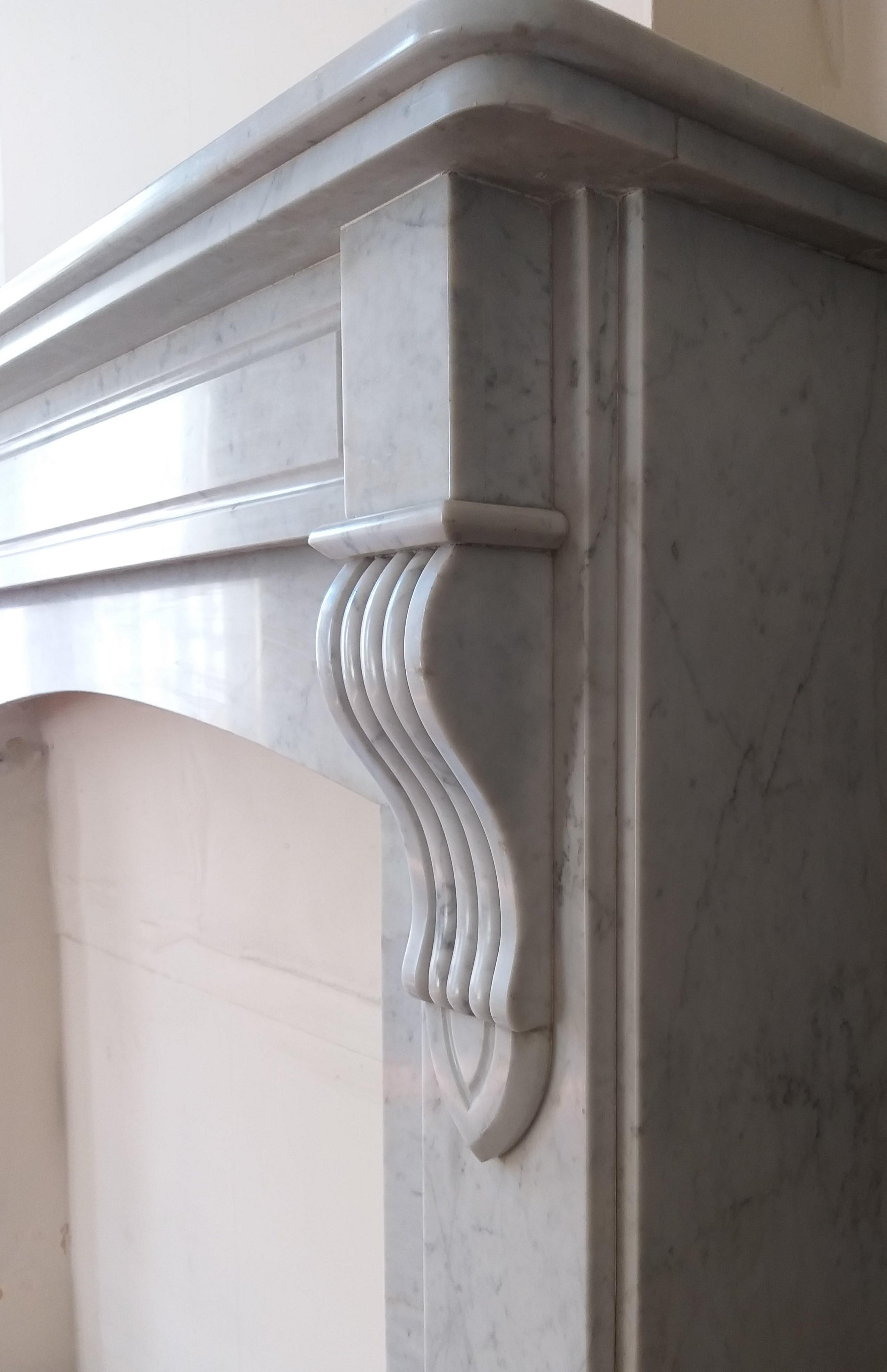 French Carrara Marble Fireplace, Late 19th Century For Sale
