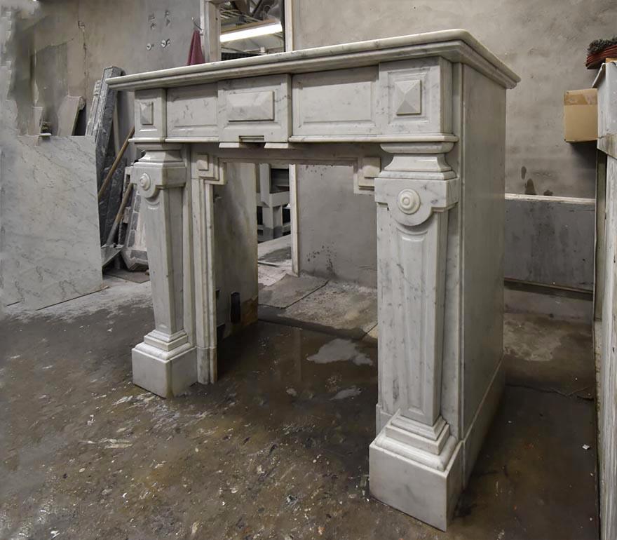 Late 19th Century Carrara marble fireplace mantel 19th Century For Sale