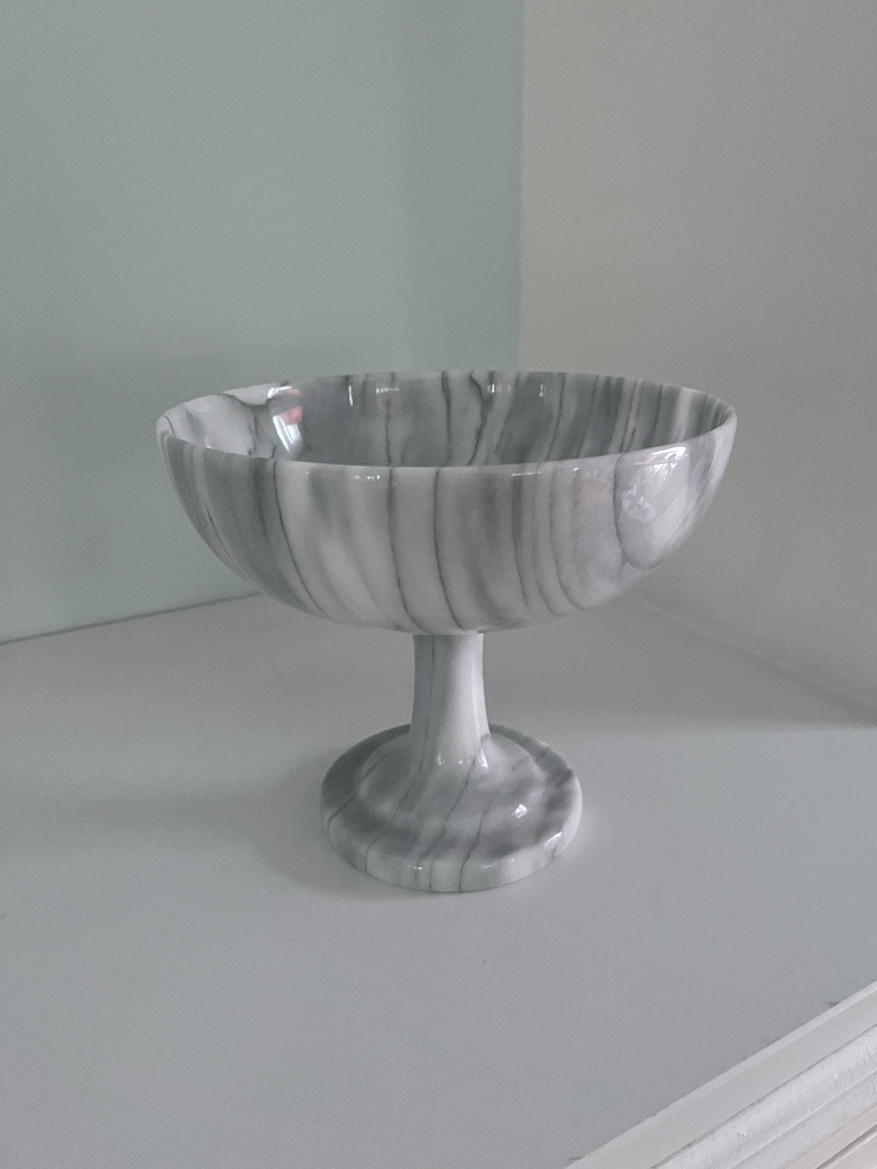 Organic Modern Carrara Marble Footed Open Bowl or Centerpiece For Sale