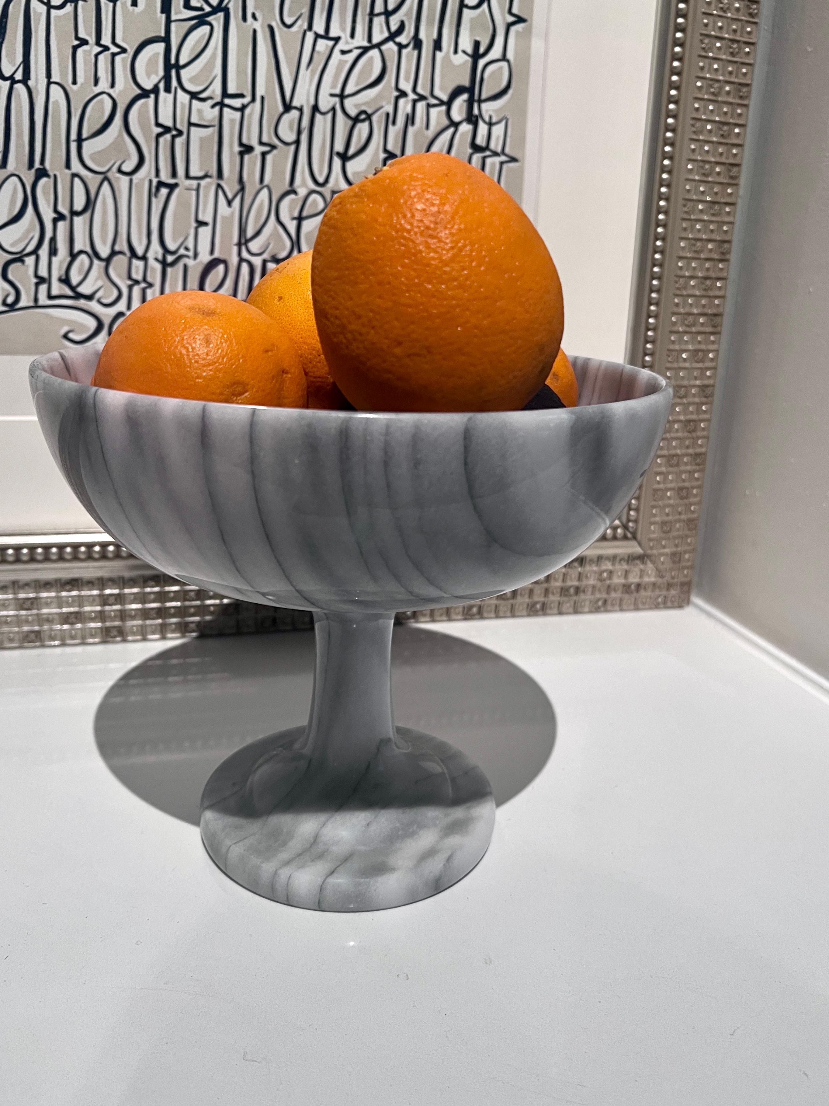 Hand-Crafted Carrara Marble Footed Open Bowl or Centerpiece For Sale