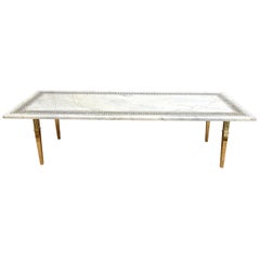 Vintage Carrara Marble Greek Key and Brass Cocktail Table Mid-Century Modern