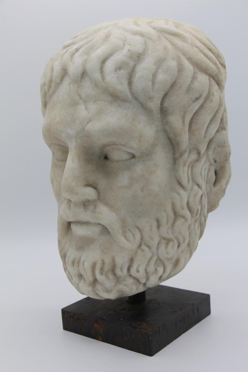 18th century or older sculpted marble head? mounted on a contemporary iron base in good condition