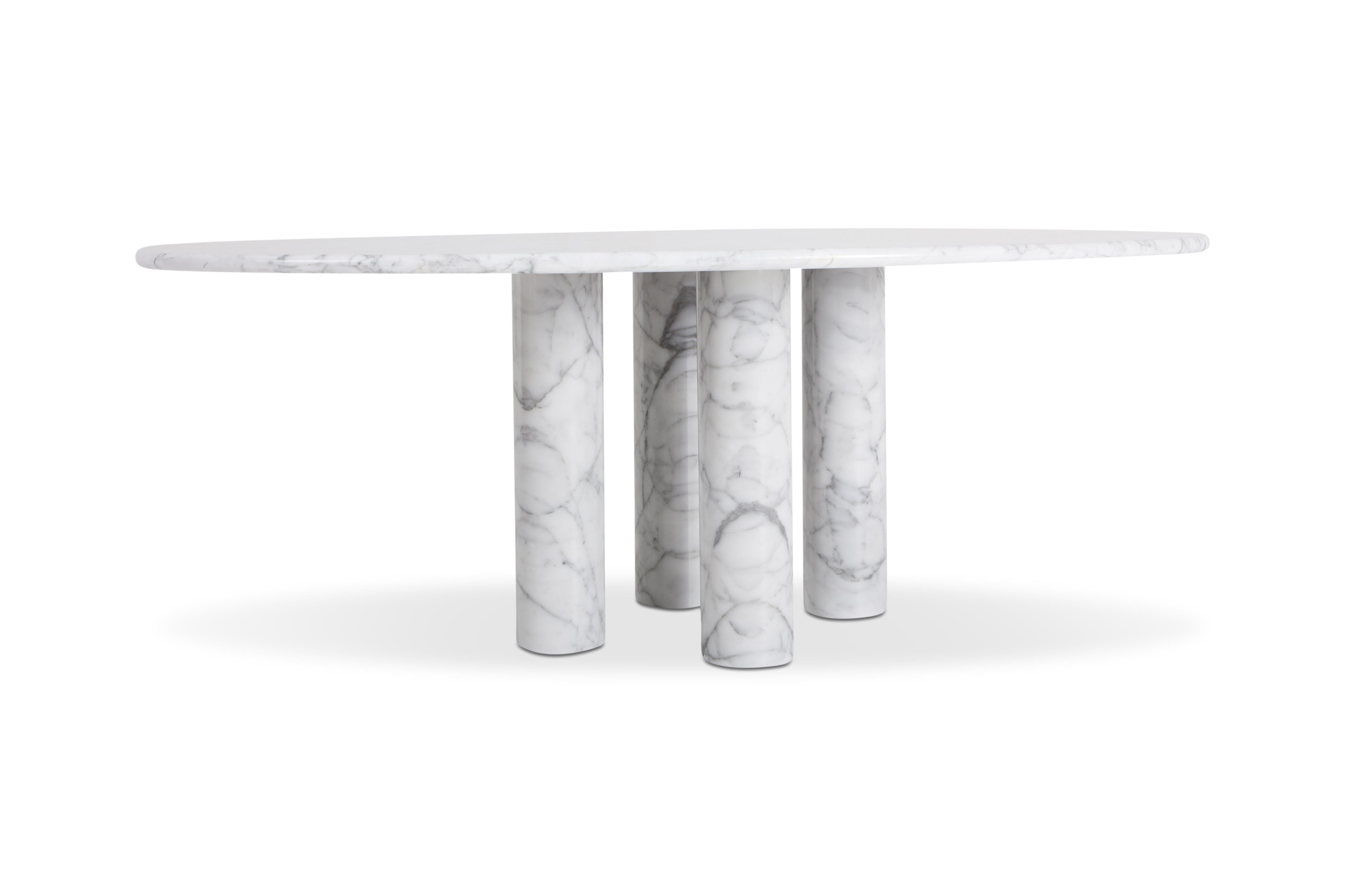 Minimalist Mario Bellini's 'Il Colonnata' oval table in white marble