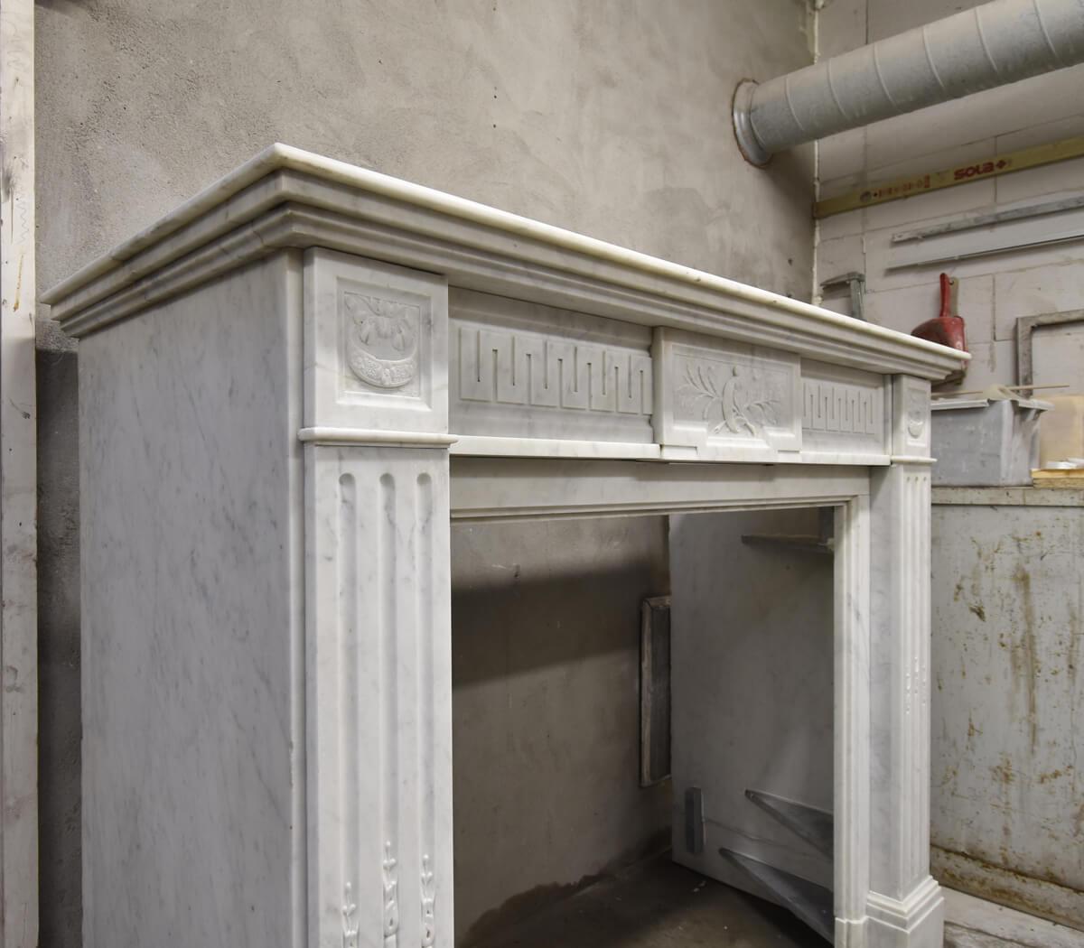 Early 19th Century Carrara marble Louis XVI fireplace mantel 19th Century