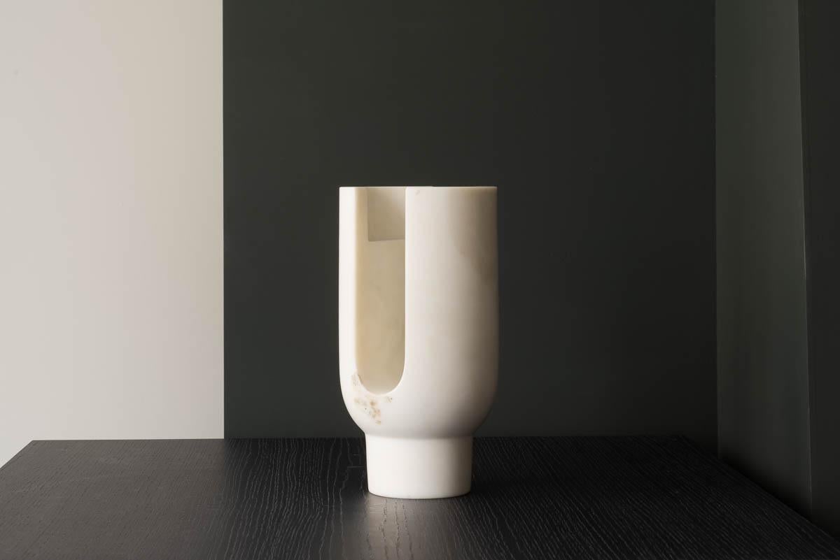 Modern Carrara Marble Lyra Candleholder by Dan Yeffet For Sale