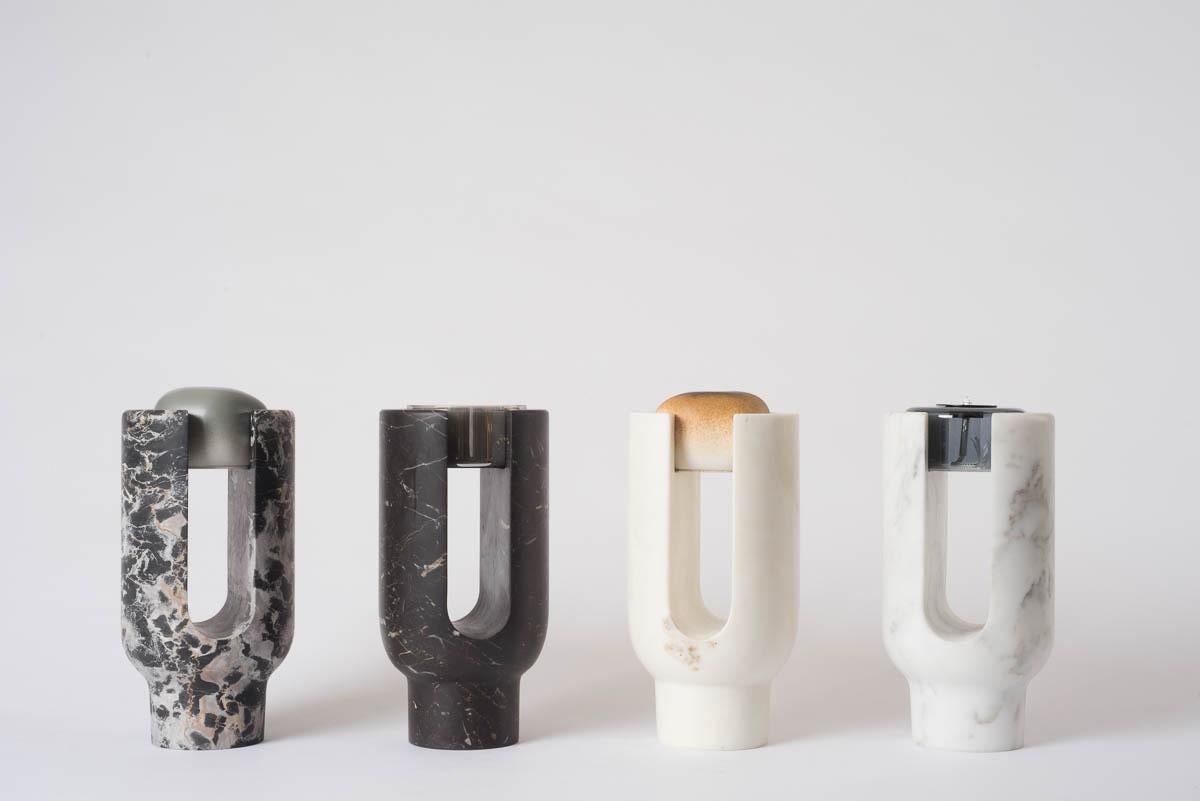 Contemporary Carrara Marble Lyra Candleholder by Dan Yeffet For Sale