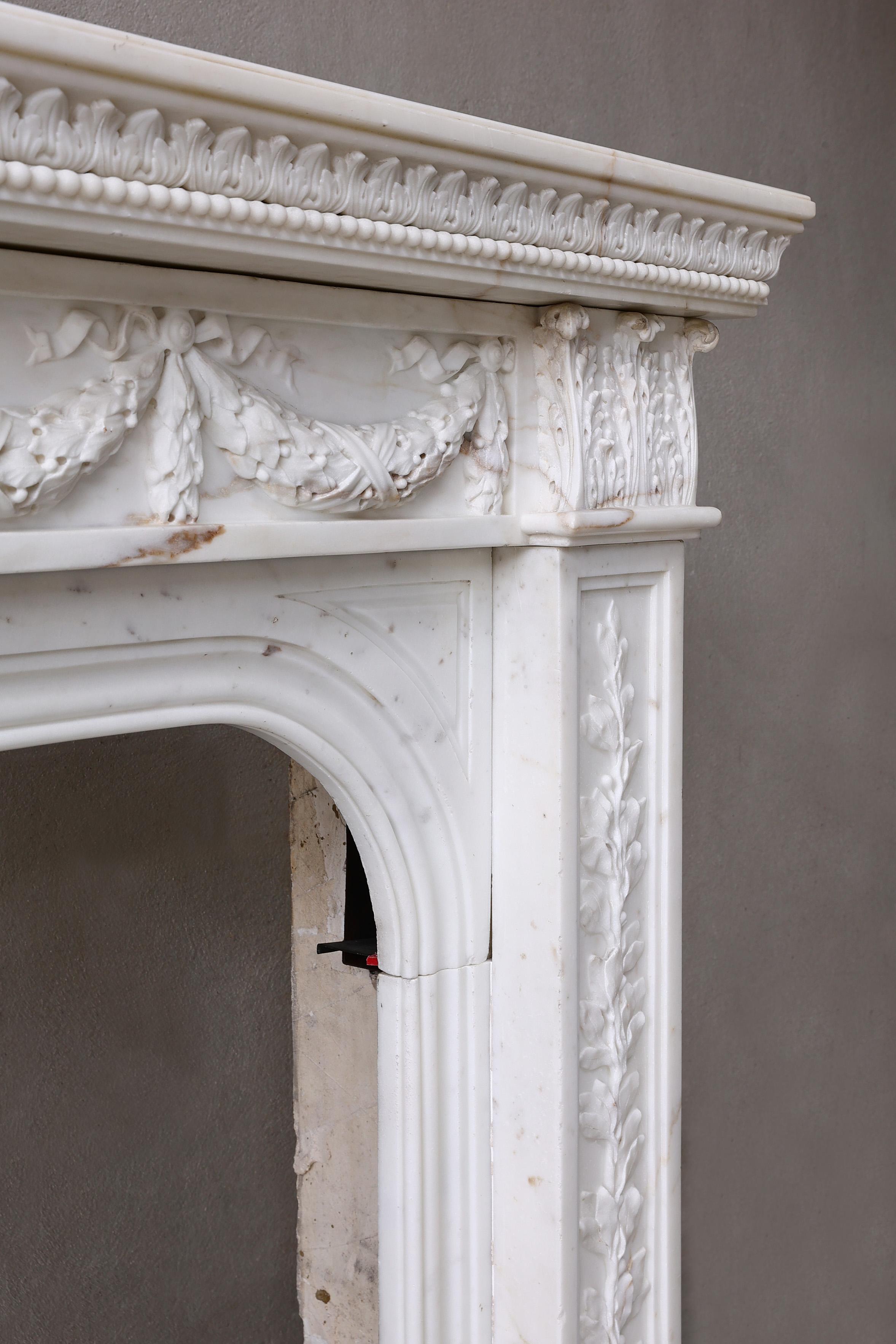 Carrara Marble Mantle Surround in Style of English Regency from the 19th Century For Sale 6